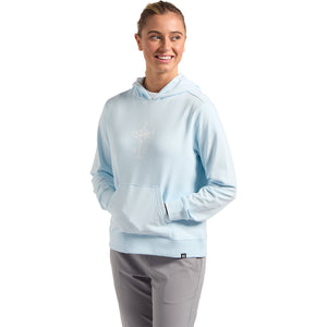 FootJoy 1927 Trophy Women's Hooded Sweatshirt in Light Blue - Modeled Front View