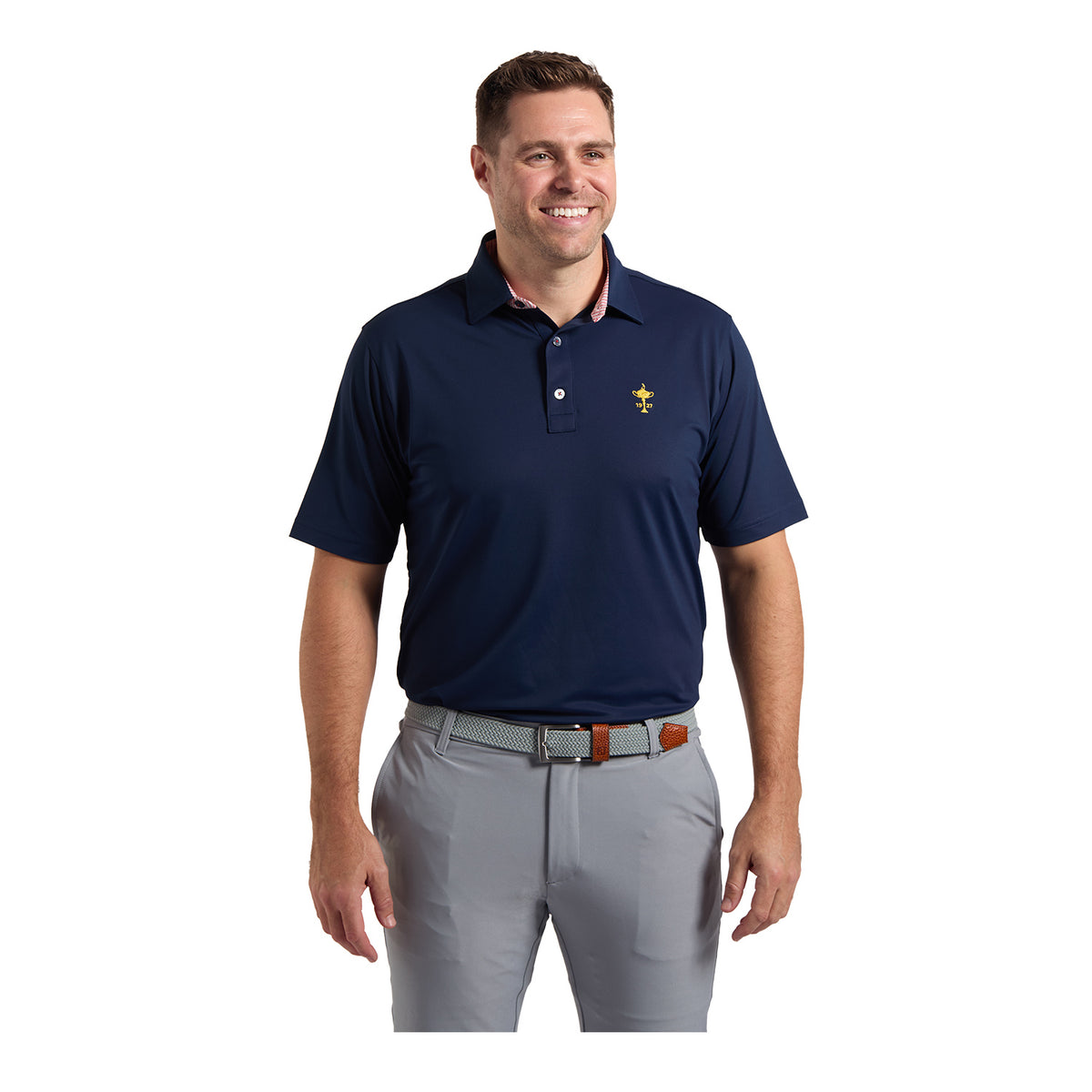 FootJoy 1927 Trophy Solid Polo in Navy - Modeled Front View