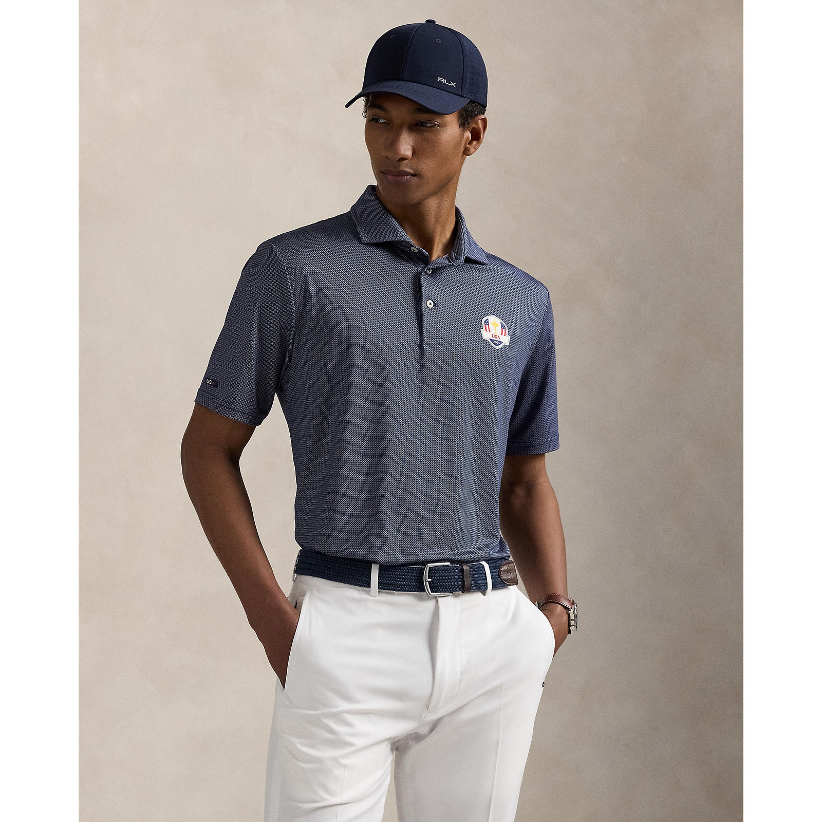 Ralph Lauren 2025 Ryder Cup Team U.S. Performance Polo Shirt in Refined Navy Cube - Modeled Video