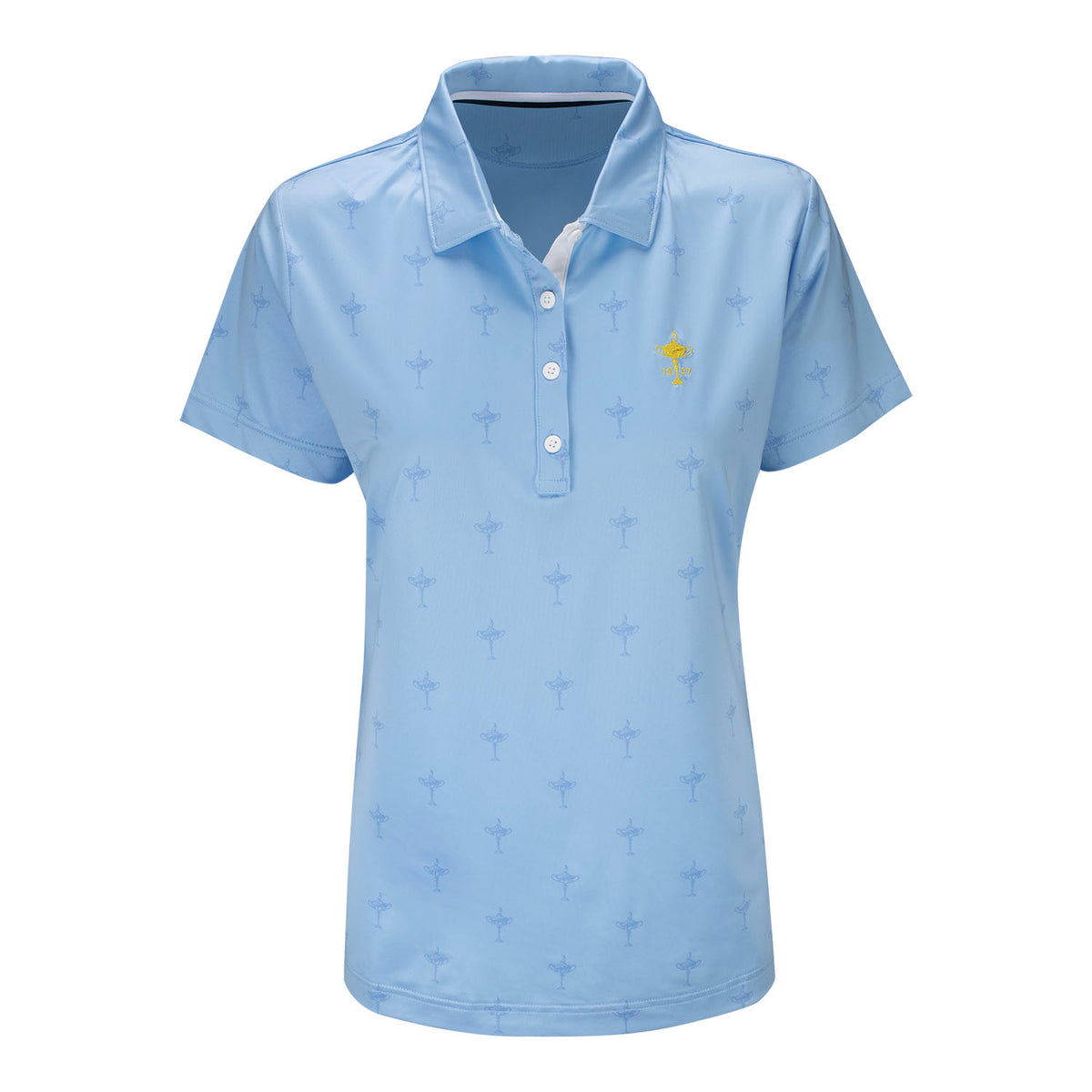 FootJoy Trophy Women's Tonal Trophy Print Lisle Polo in Light Blue- Front View