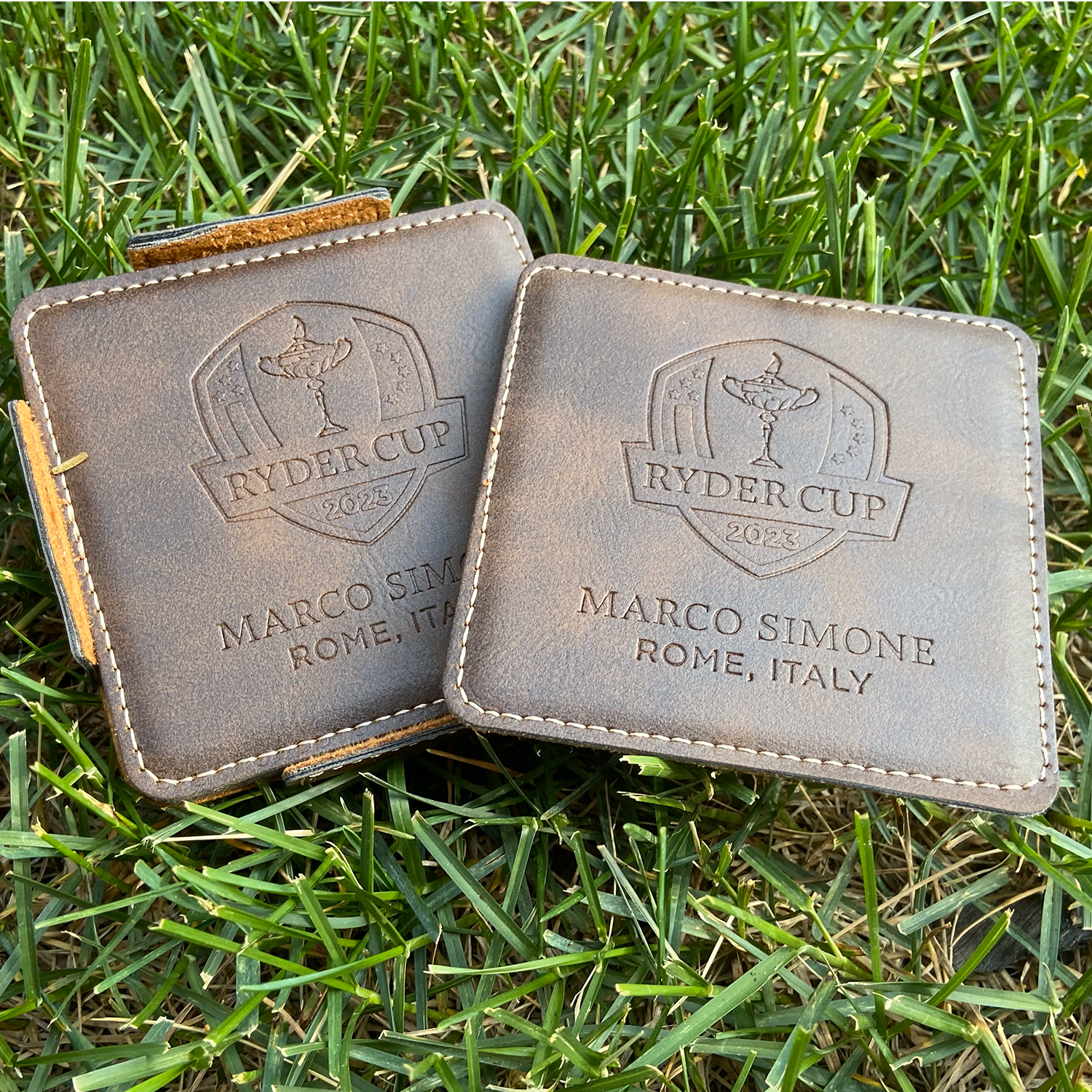 Tournament Solutions Leather Coasters in Brown- Front View
