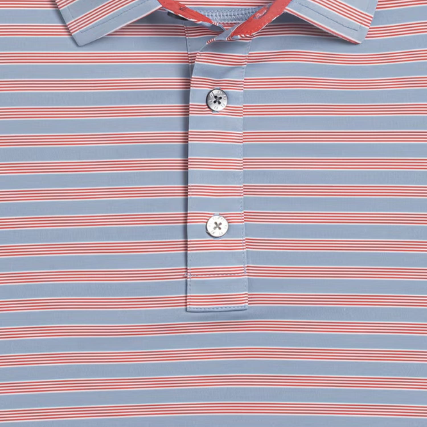 FootJoy 2027 Ryder Cup Pinstripe Cluster Lisle Polo in White, Chambray, and Nantucket Red - Front View