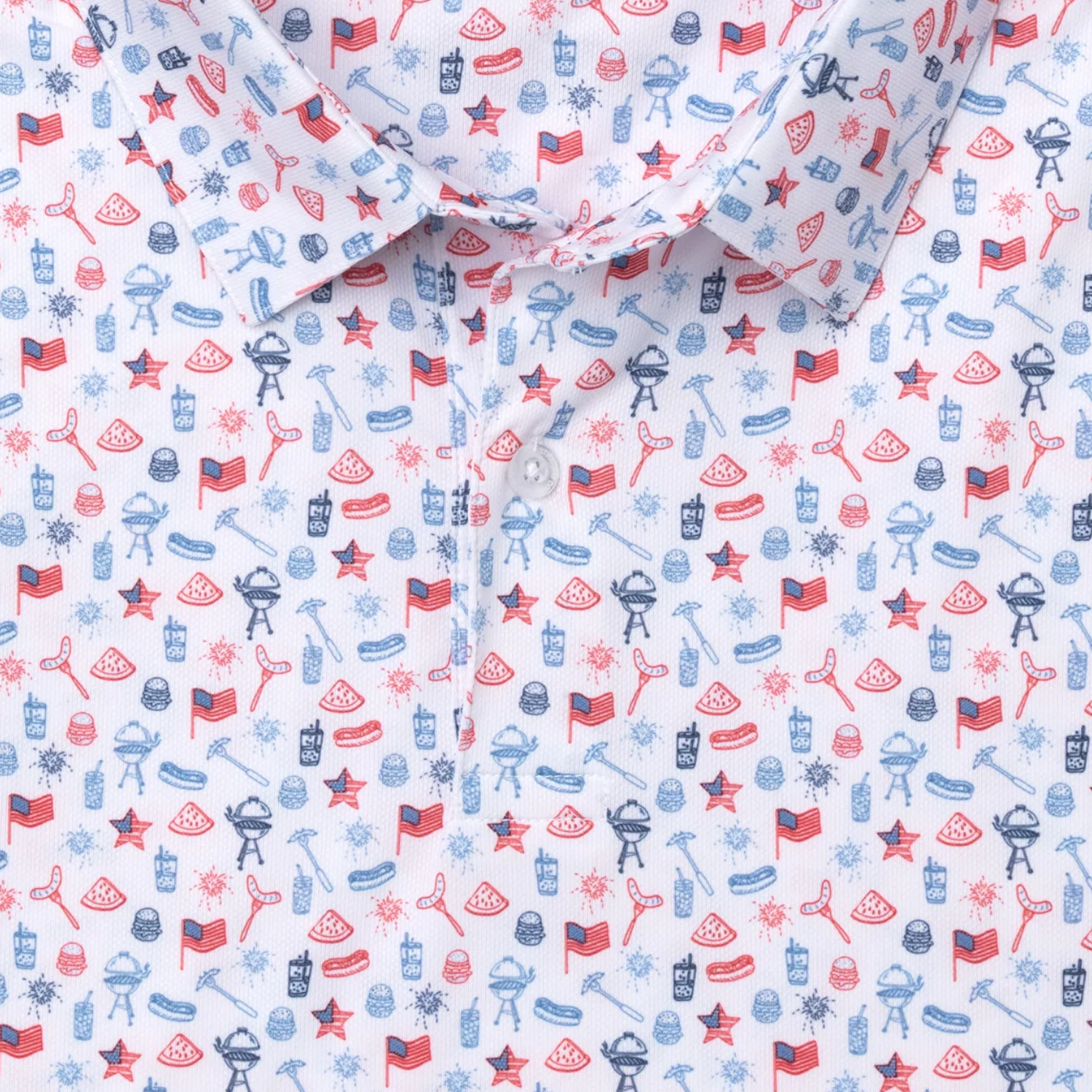 Straight Down 2025 Ryder Cup Grillin' Pattern Polo in White - Front View