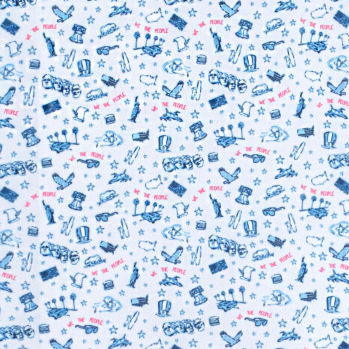 Johnnie-O 2025 Ryder Cup Jo Merica Print Polo in Barracuda Blue and Lobster Red - Pattern Close Up