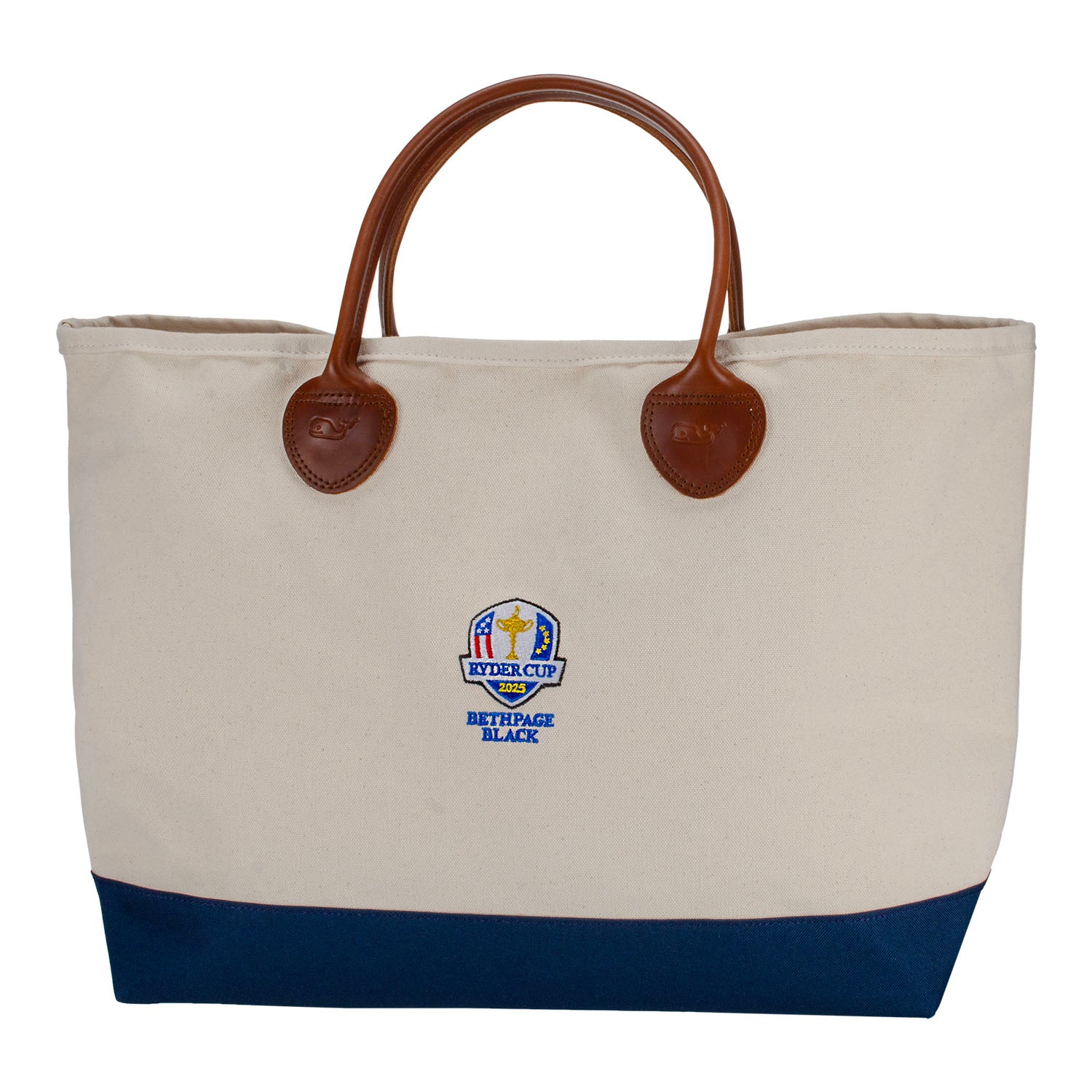 Vineyard Vines 2025 Ryder Cup Canvas Tote with Leather Handles - Front View