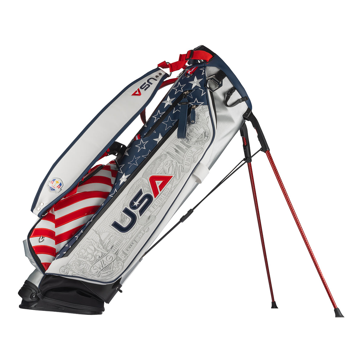 SWAG Golf 2025 Ryder Cup Team U.S. Stand Golf Bag - Right Side View With Stand