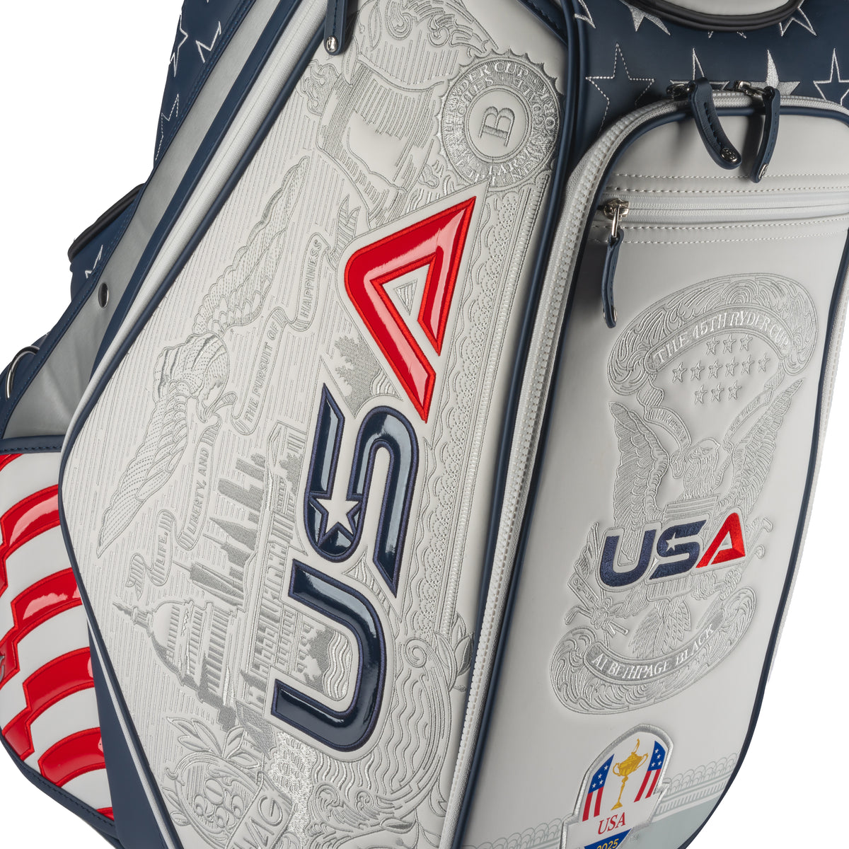 SWAG Golf 2025 Ryder Cup Team U.S. Staff Golf Bag - Back Logo Close Up