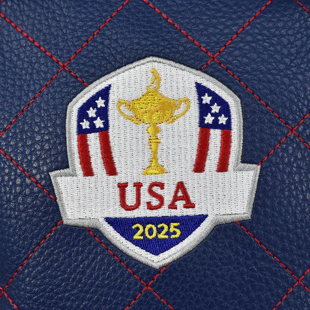 PRG Golf 2025 Ryder Cup Team U.S. Elite Studio Premium Zip Tote Bag in Navy and White - Logo Close Up