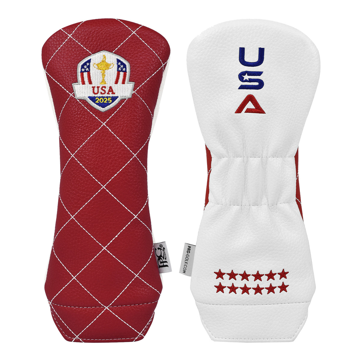 PRG Golf 2025 Ryder Cup Team U.S. Elite Vintage Studio Wood Hybrid Cover in Red and White - Front and Back View