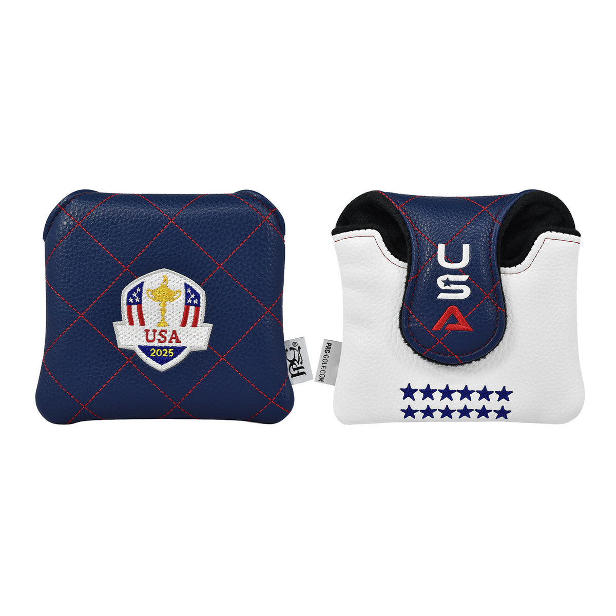 PRG Golf 2025 Ryder Cup Team U.S. Elite Vintage Studio Mallet Cover in Navy and White - Front and Back View