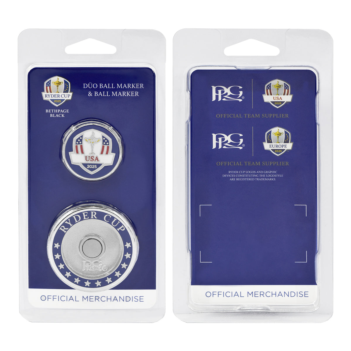 PRG Golf 2025 Ryder Cup Team U.S. Duo Ball Marker - Packaged View