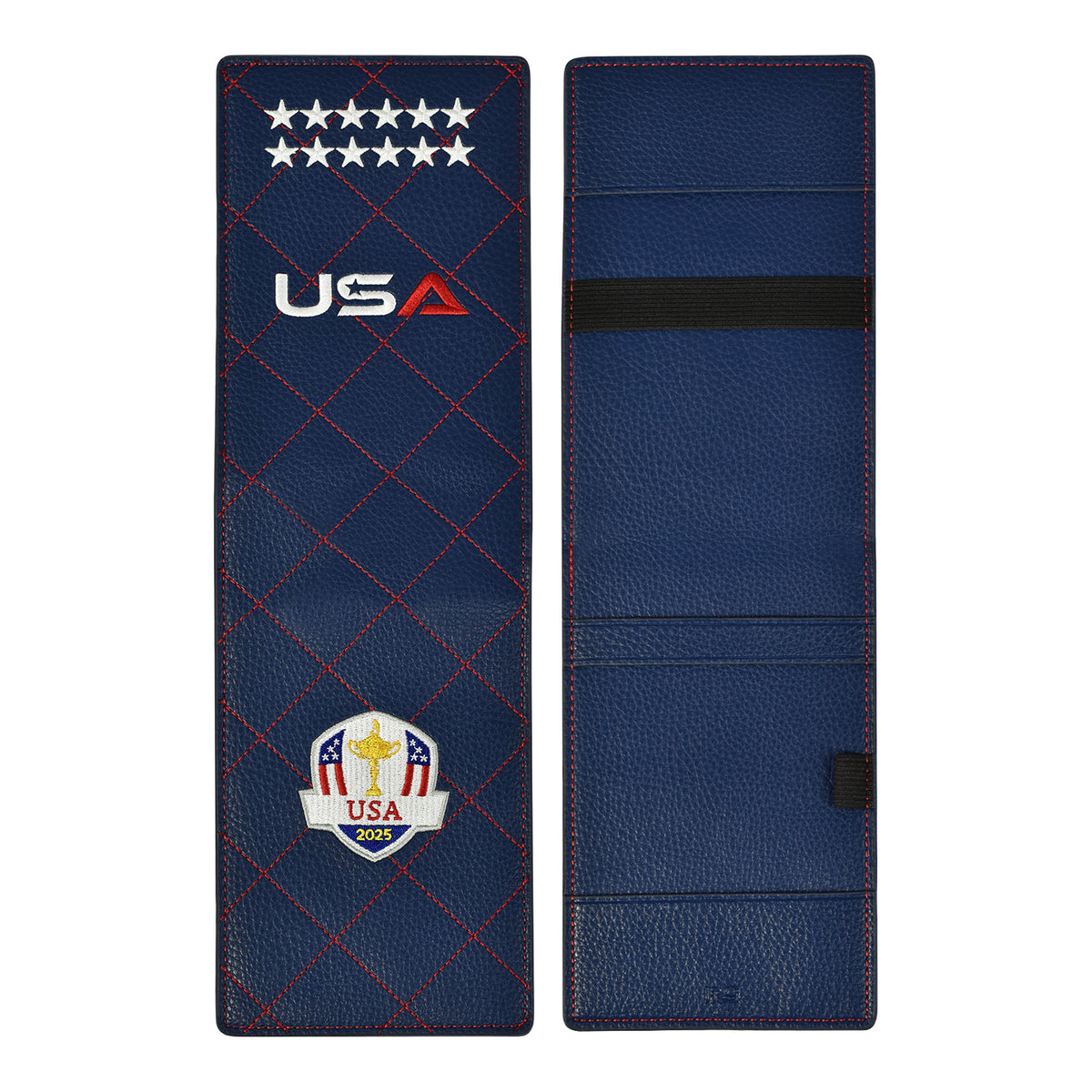 PRG Golf 2025 Ryder Cup Team U.S. Elite Yardage Book in Navy - Exterior and Interior View