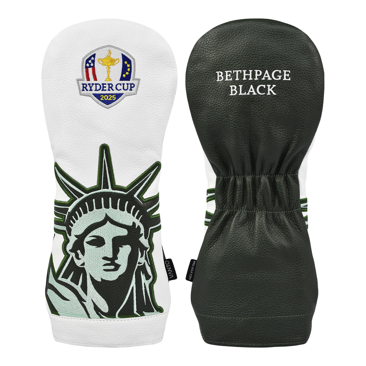 PRG Golf 2025 Ryder Cup Genuine Leather Liberty Driver Cover - Front and Back View