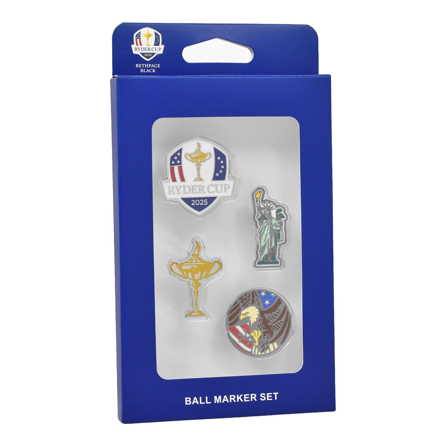 PRG Golf 2025 Ryder Cup 4PC Ballmarker Set - Packaged View