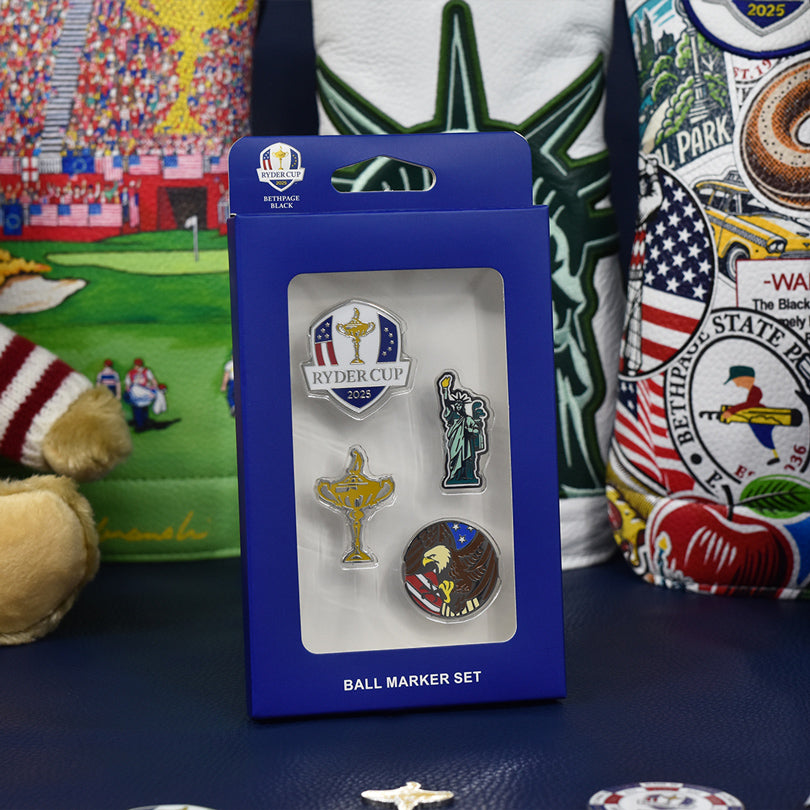 PRG Golf 2025 Ryder Cup 4PC Ballmarker Set - Styled Packaged View