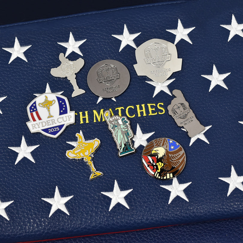 PRG Golf 2025 Ryder Cup 4PC Ballmarker Set - Styled Close Up View