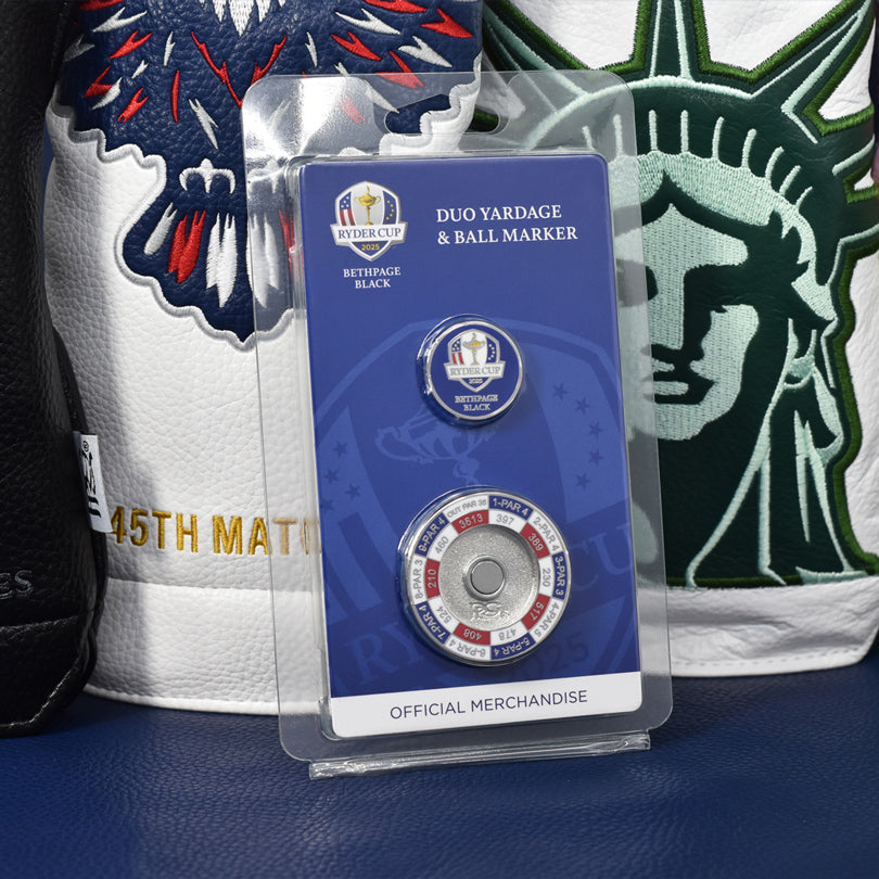 PRG Golf 2025 Ryder Cup Yardage Duo Ball Marker - Packaged View
