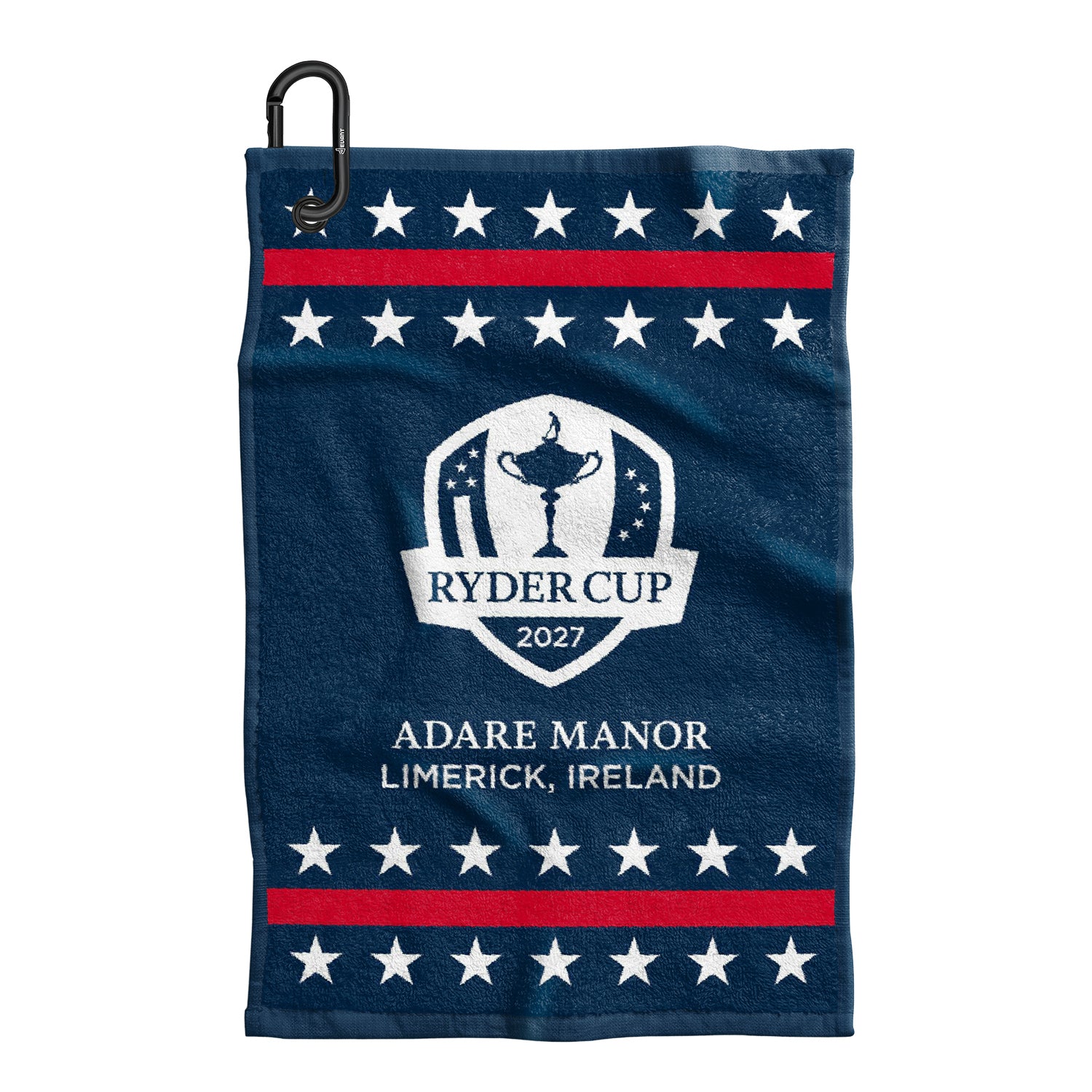 Dynamic 2027 Ryder Cup Woven Stars and Stripes Towel in Navy, Red, and White - Front