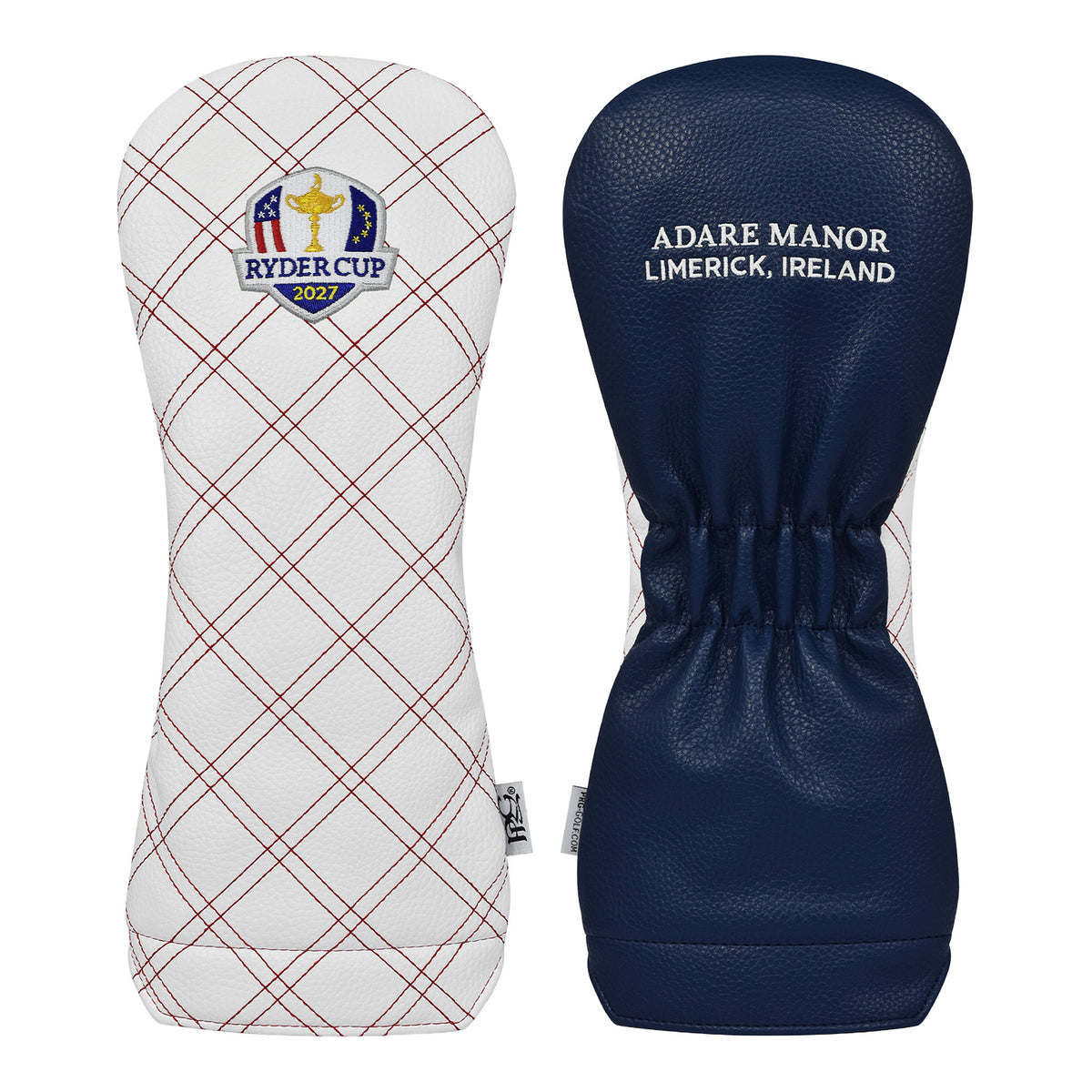 PRG Golf 2027 Ryder Cup Double Quilt Stitch Driver Cover in White and Navy - Front and Back