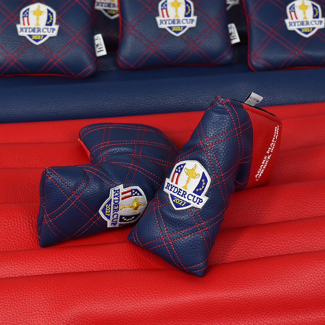 PRG Golf 2027 Ryder Cup Double Quilt Stitch Blade Cover in Red and Navy - Detail