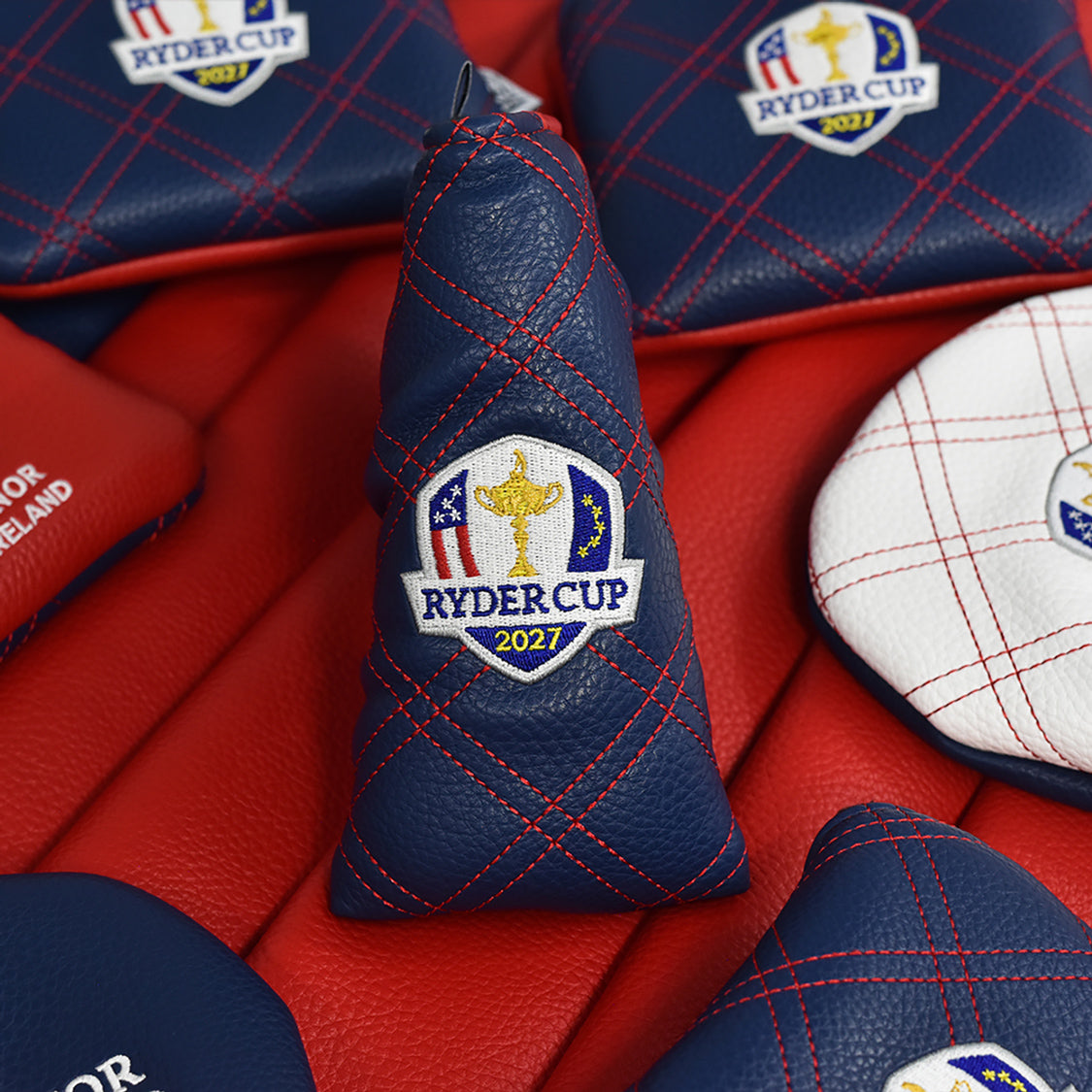 PRG Golf 2027 Ryder Cup Double Quilt Stitch Blade Cover in Red and Navy - Back Detail