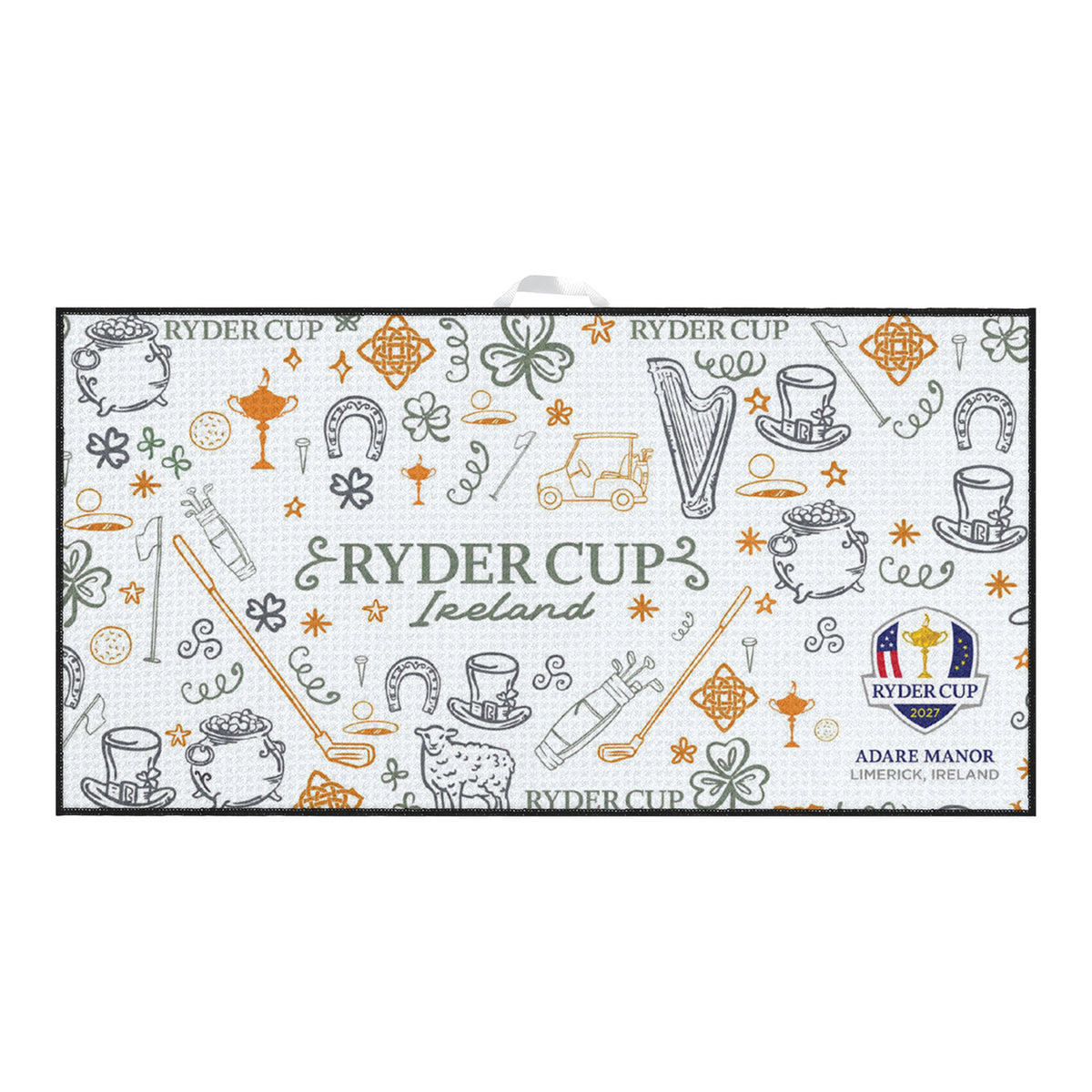 Dynamic 2027 Ryder Cup 16" x 32" Hi-Def Ultimate Microfiber Towel in White, Green, and Gold - Front