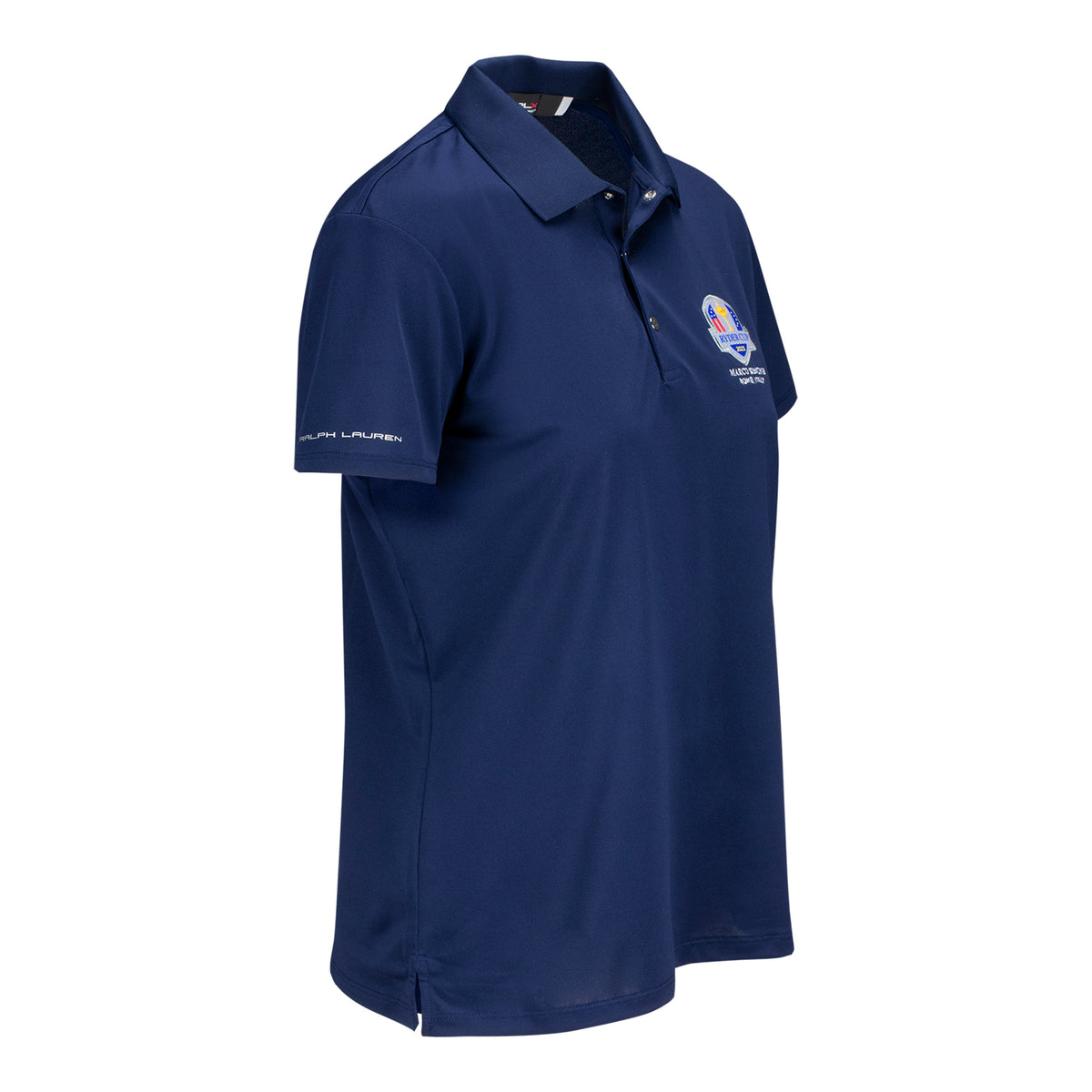 Ralph Lauren 2023 Ryder Cup Women&#39;s Short Sleeve Air - Tech Pique Polo in Navy - Angled Right Side View
