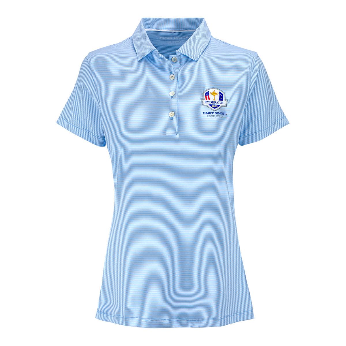 Peter Millar 2023 Ryder Cup Women&#39;s Jubliee Performance Golf Polo in Cottage Blue - Front View