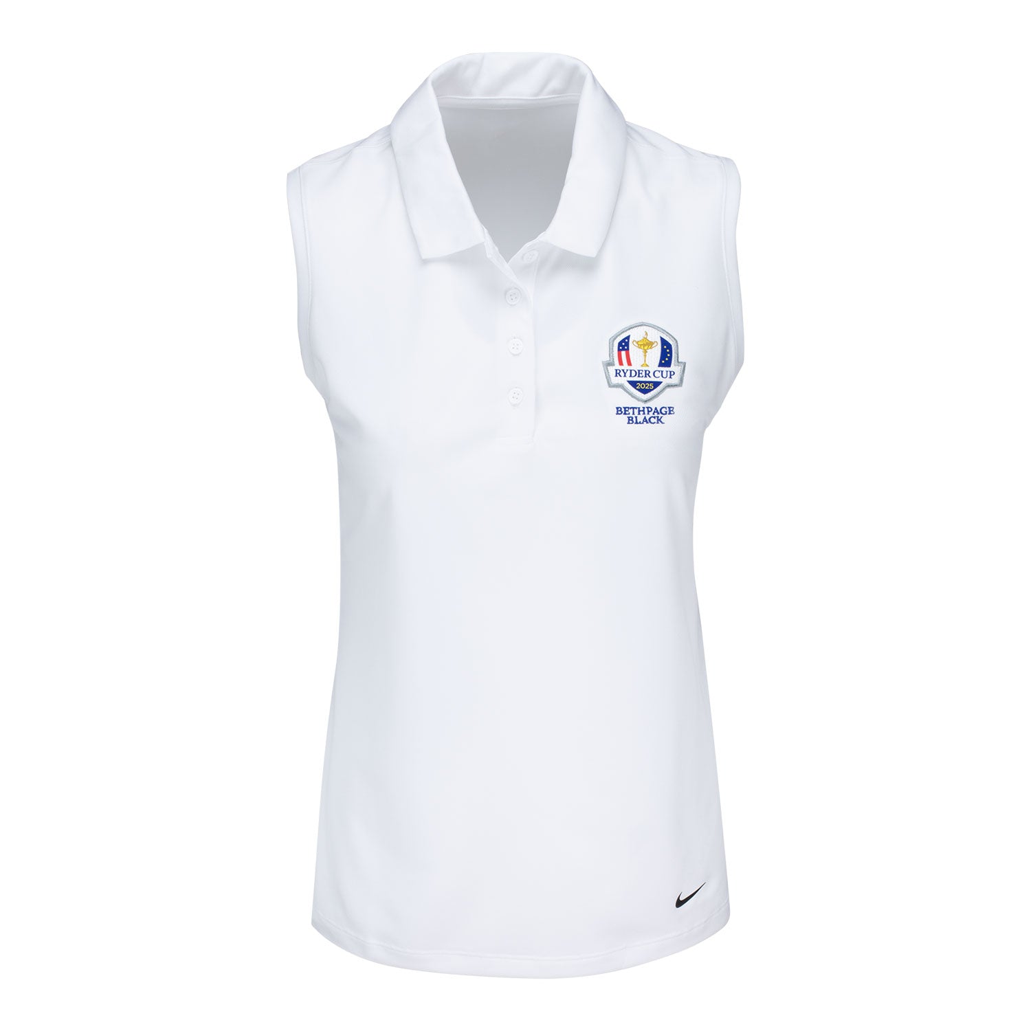 Nike 2025 Ryder Cup Ladies Sleeveless Victory Polo in White - Front View