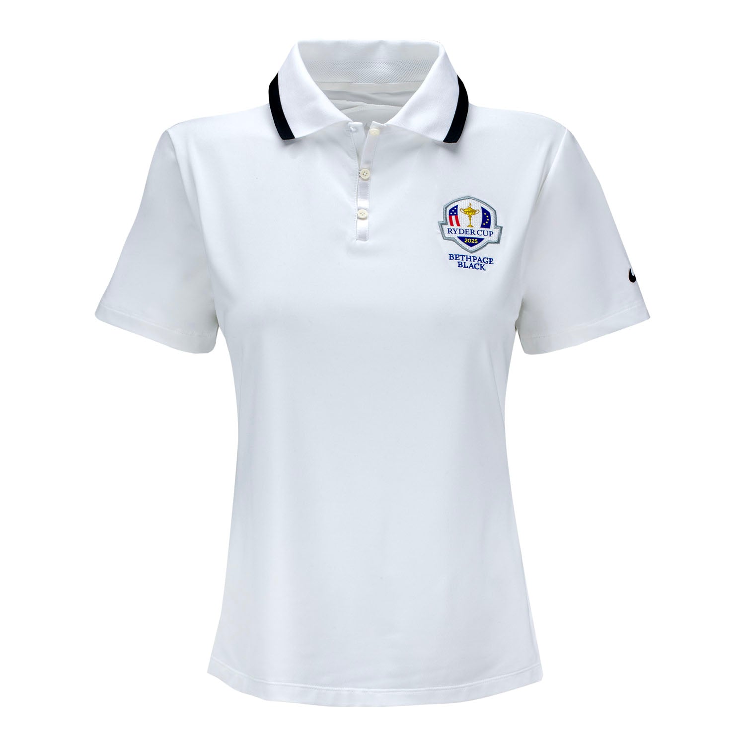Nike 2025 Ryder Cup Women's Dri-Fit Tour Polo in White and Black - Front View