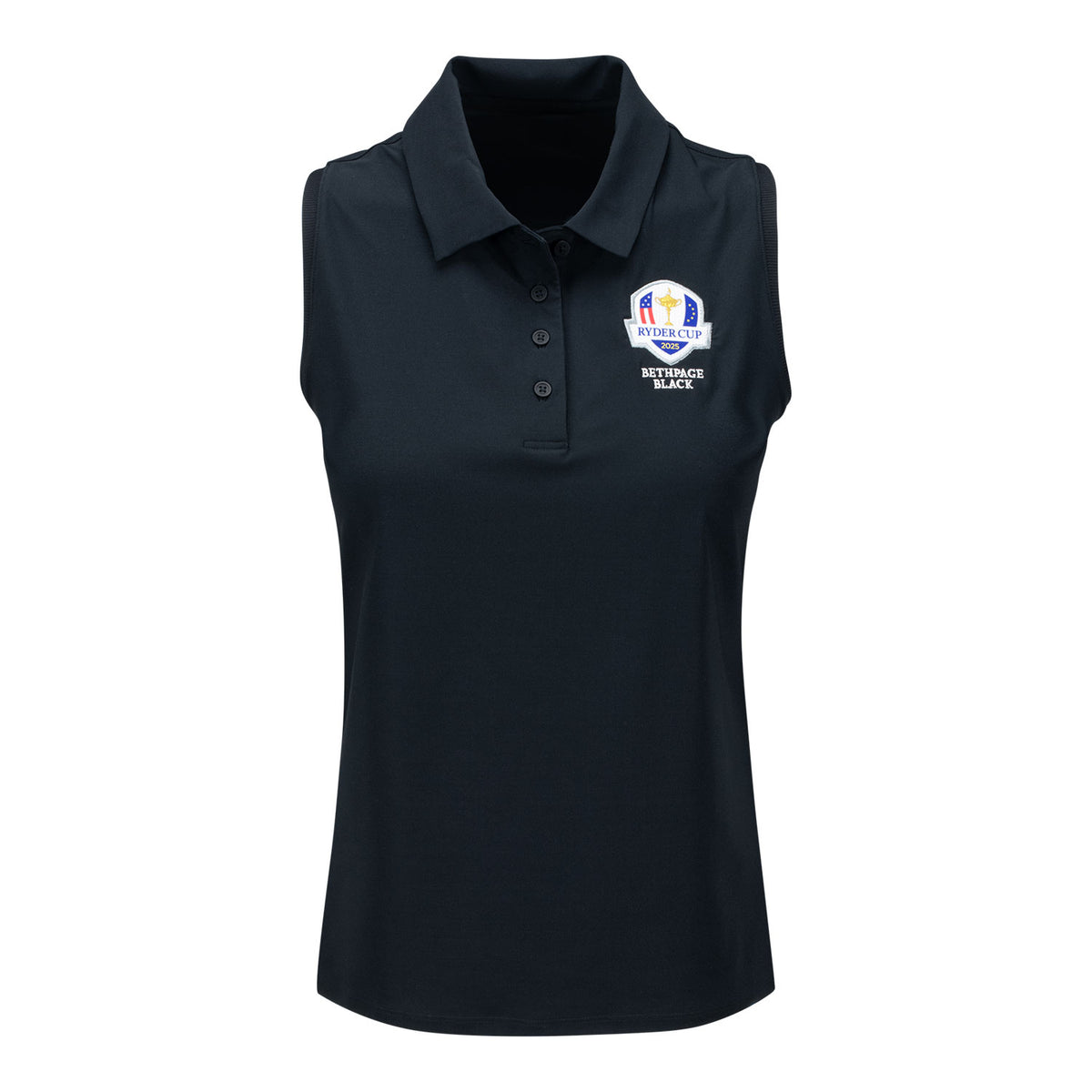 Nike 2025 Ryder Cup Women&#39;s Victory Sleeveless Polo in Black - Front View