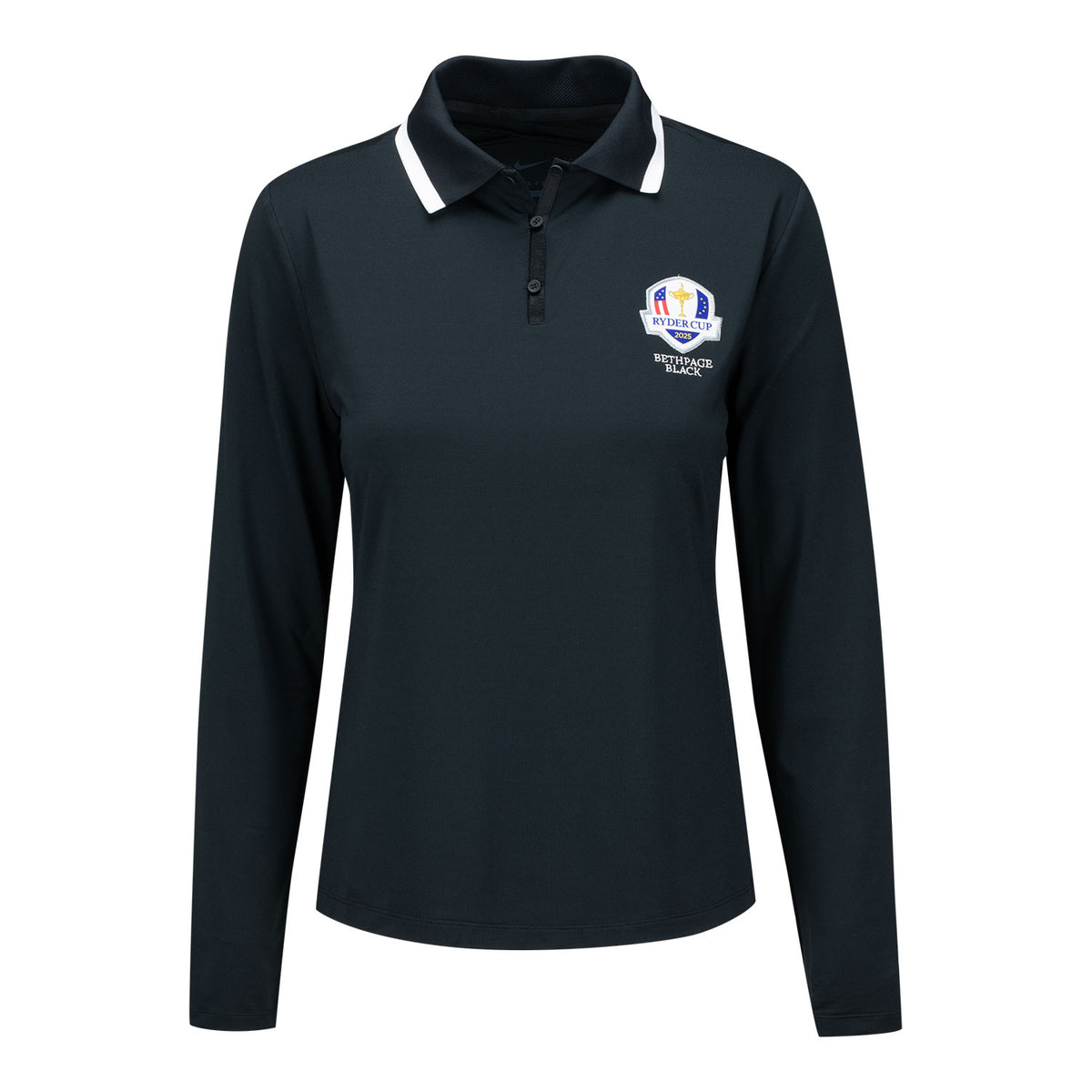 Nike 2025 Ryder Cup Women&#39;s Victory Long Sleeve Polo in Black - Front View