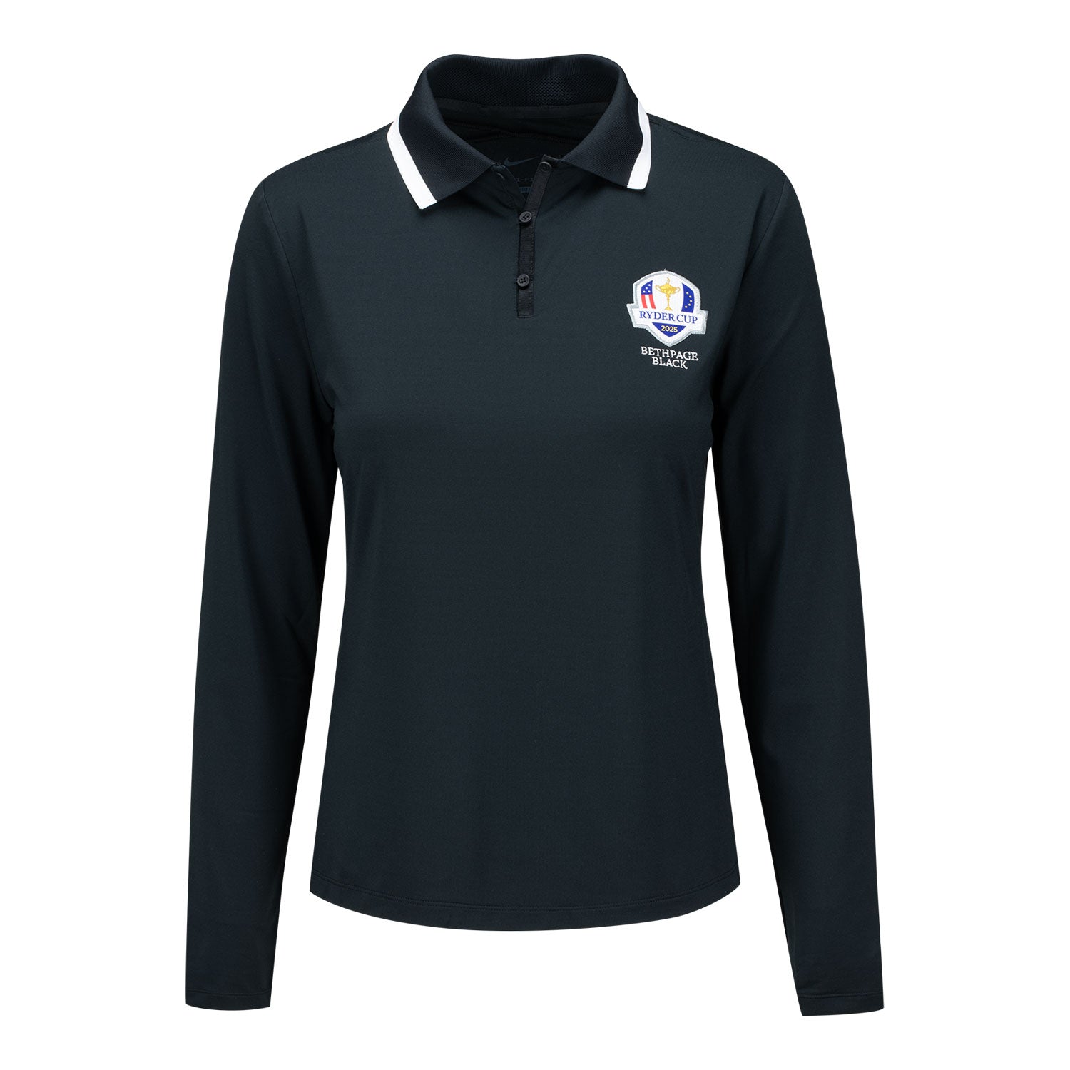 Nike 2025 Ryder Cup Women's Victory Long Sleeve Polo in Black - Front View
