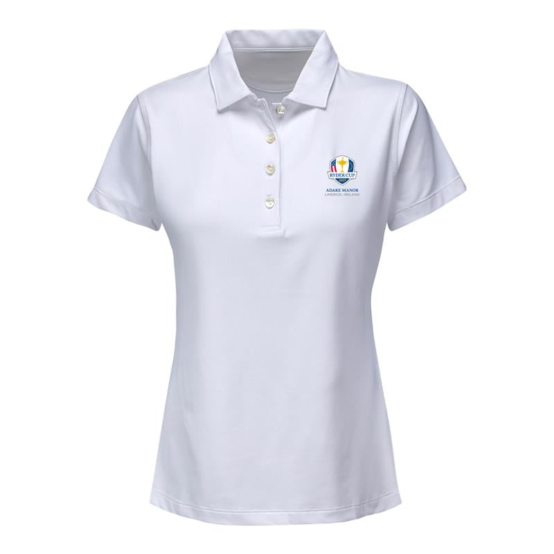 Peter Millar 2027 Ryder Cup Women's Solid Short Sleeve Polo in White - Front View