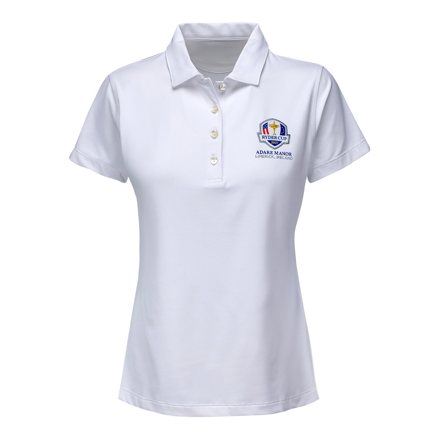 Peter Millar 2027 Ryder Cup Women's Solid Short Sleeve Polo in White - Front View