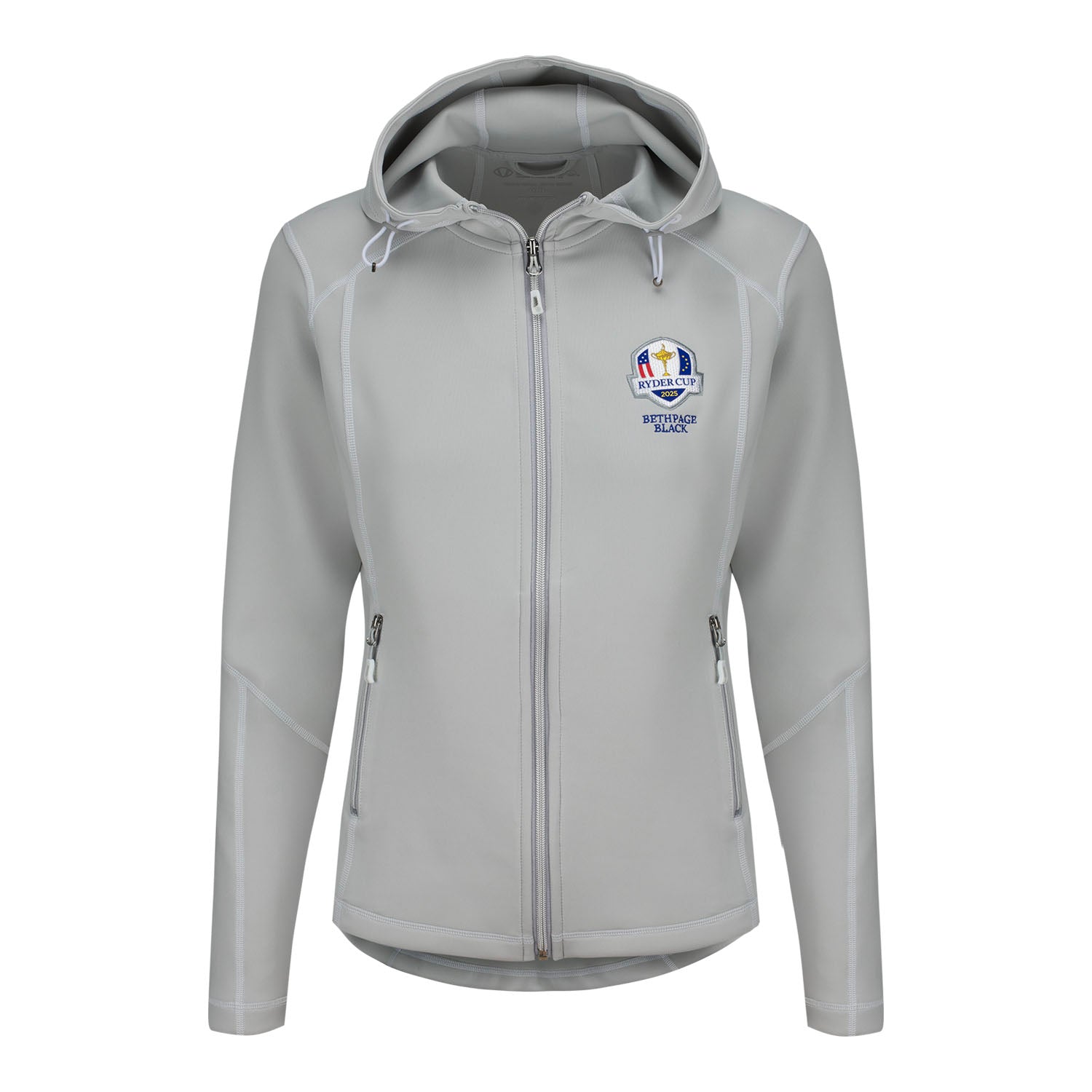 Sunice 2025 Ryder Cup Women's Maddy 2.0 Full Zip Hooded Jacket in Oyster - Front View