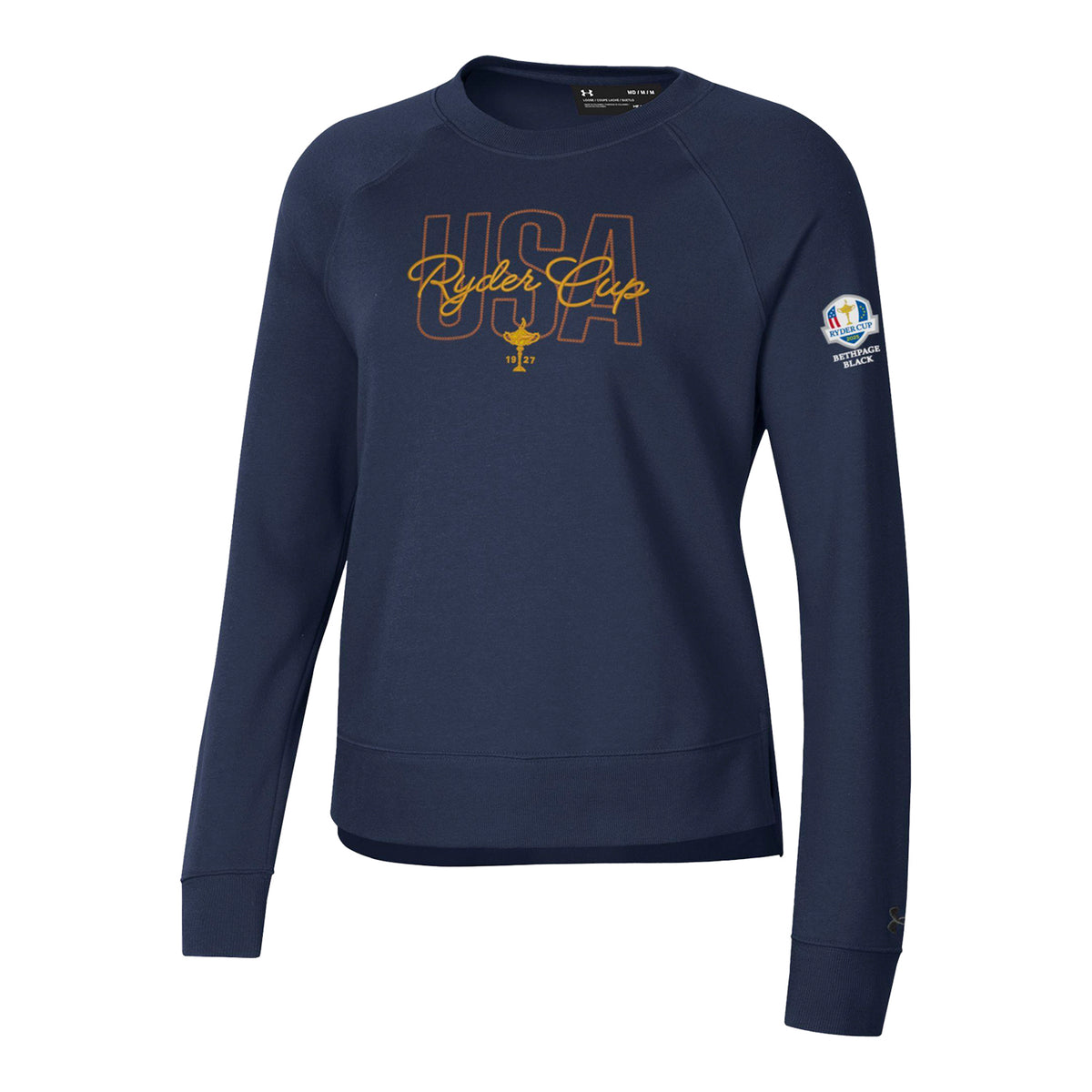 Under Armour 2025 Ryder Cup Women&#39;s Chainstitch Embroidery Crewneck Sweatshirt in Navy - Front View