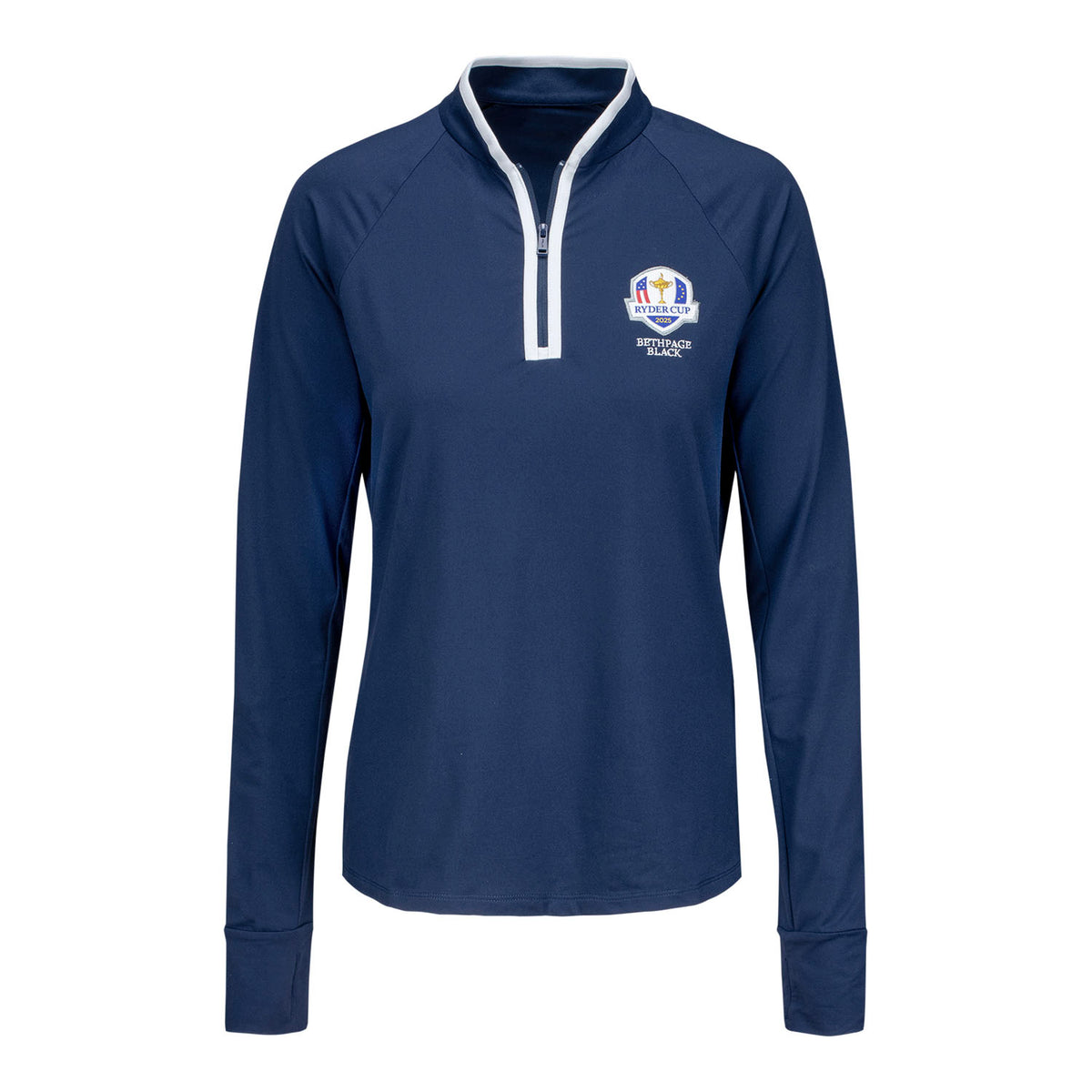 Ralph Lauren 2025 Ryder Cup Ladies Piped Collar Quarter Zip in Navy - Front View