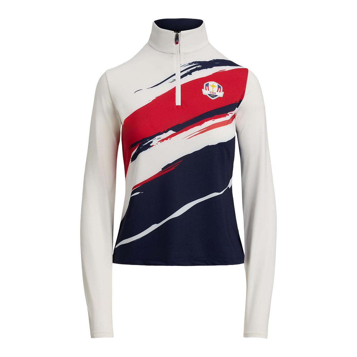 Ralph Lauren 2025 Ryder Cup Women&#39;s Jersey Quarter Zip in Tour Brush Ceramic - Front View