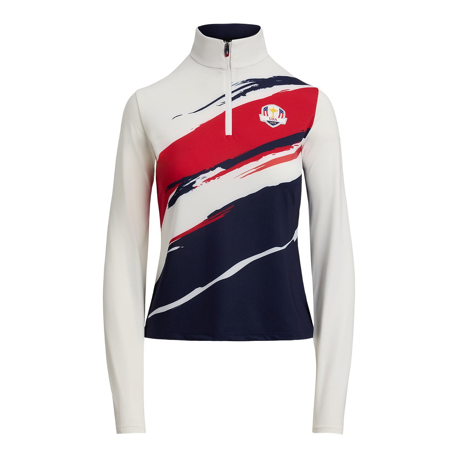 Ralph Lauren 2025 Ryder Cup Women's Jersey Quarter Zip in Tour Brush Ceramic - Front View