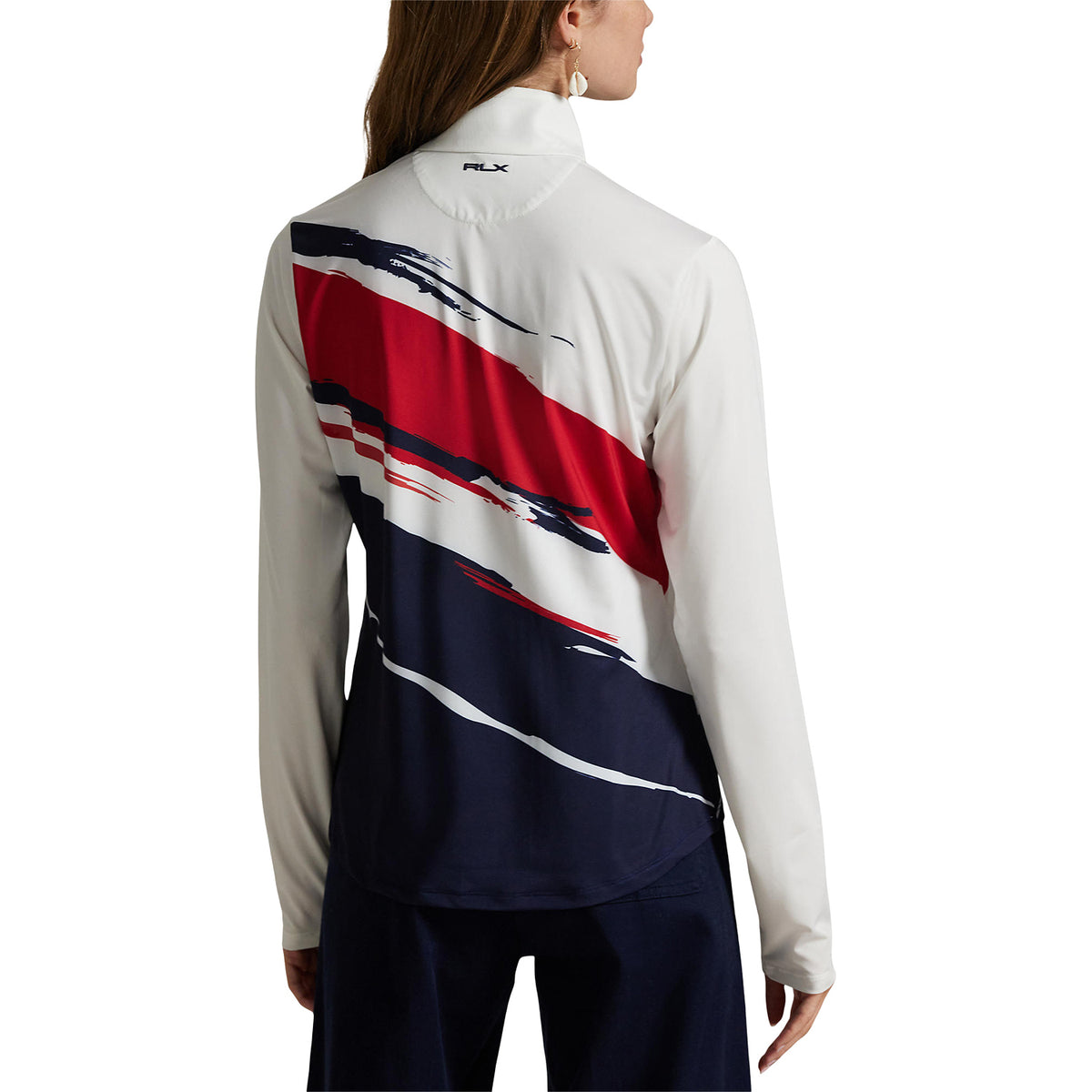 Ralph Lauren 2025 Ryder Cup Women&#39;s Jersey Quarter Zip in Tour Brush Ceramic - Modeled Back View
