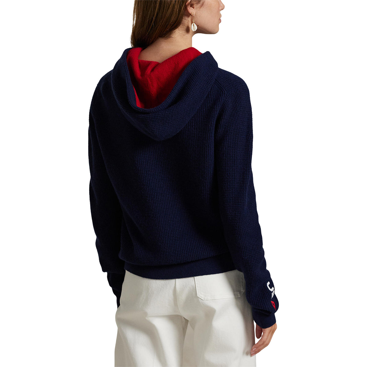 Ralph Lauren 2025 Ryder Cup Women&#39;s Wool Cotton Hoodie in Refined Navy - Modeled Back View