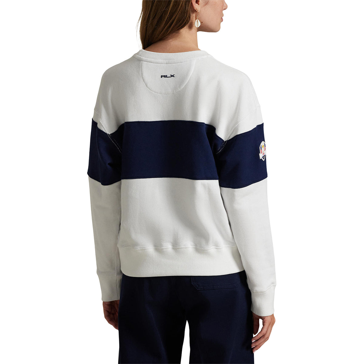 Ralph Lauren 2025 Ryder Cup Women&#39;s French Terry Crewneck in Ceramic White - Modeled Back View