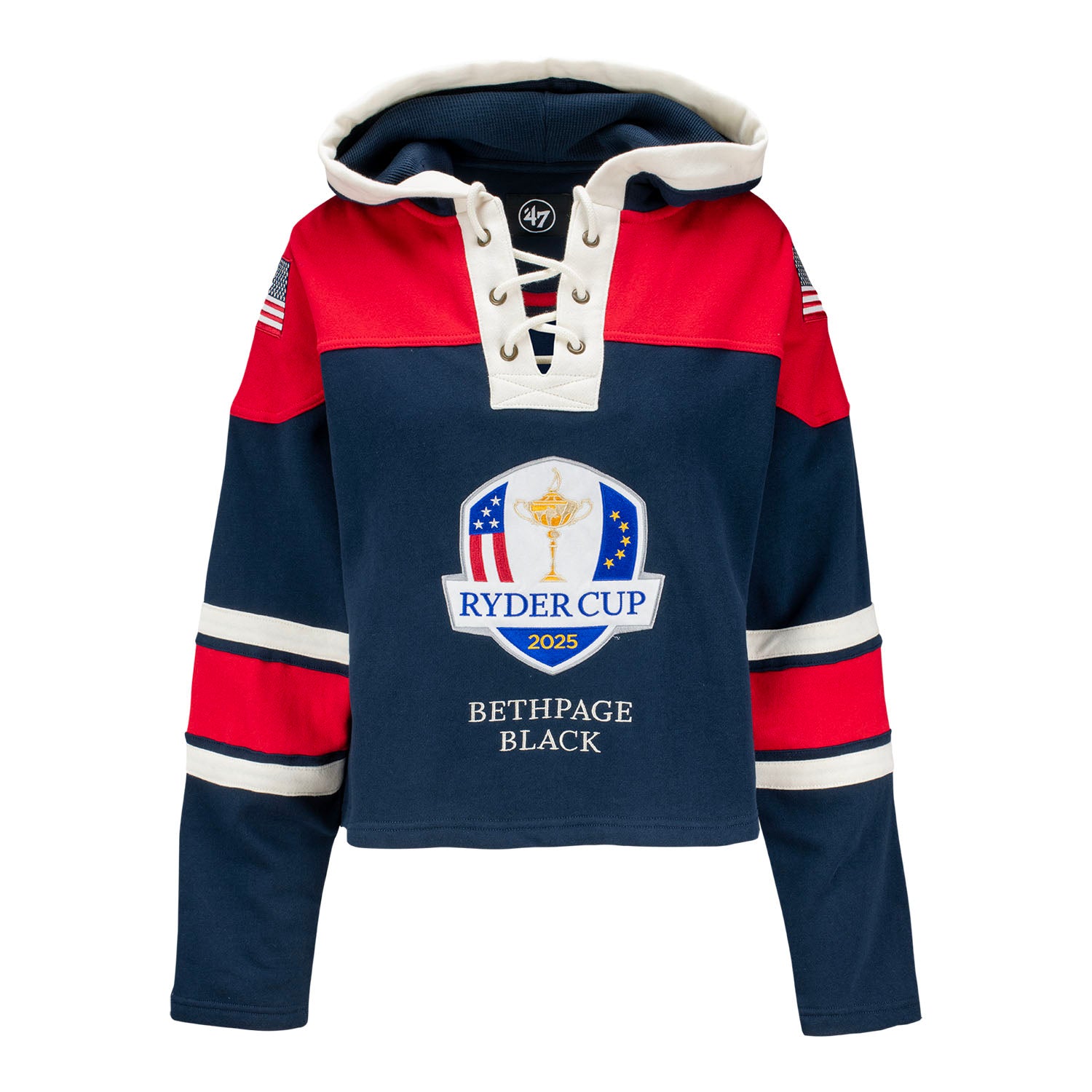'47 Brand 2025 Ryder Cup Women's Cropped Superior Lacer Hood in Navy - Front View