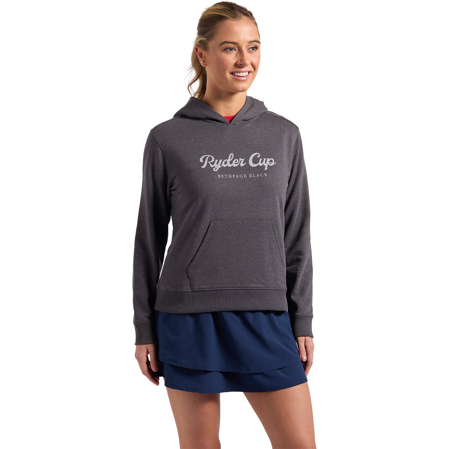 FootJoy 2025 Ryder Cup Women's Script Hoodie in Grey - Modeled Front View