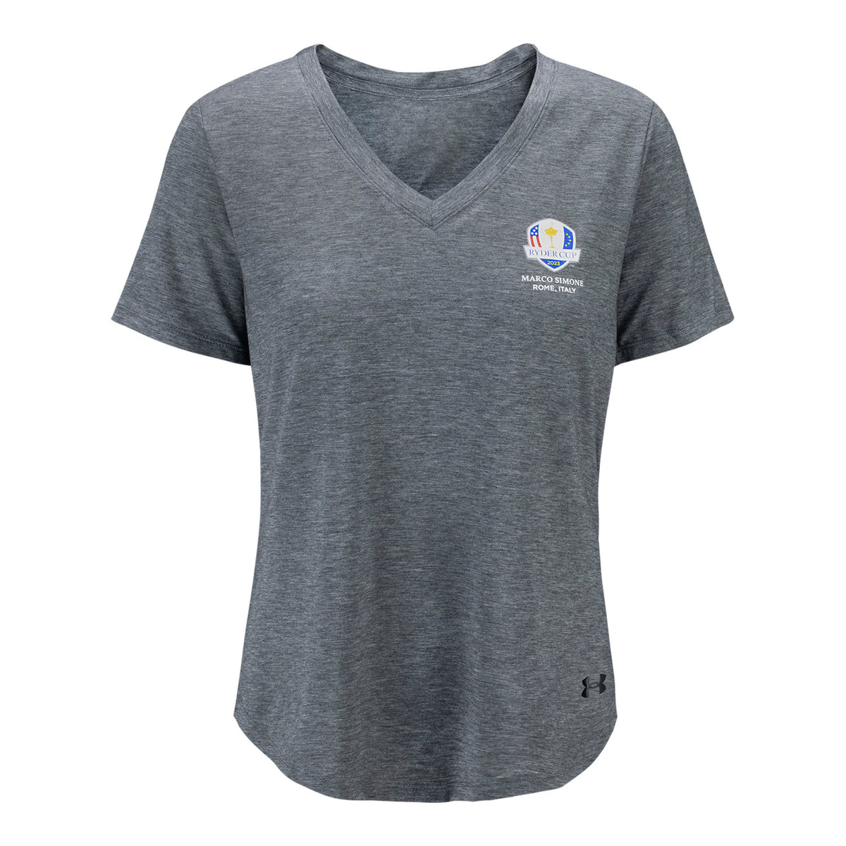 Under Armour 2023 Ryder Cup Women&#39;s V-Neck T-Shirt in Grey- Front View