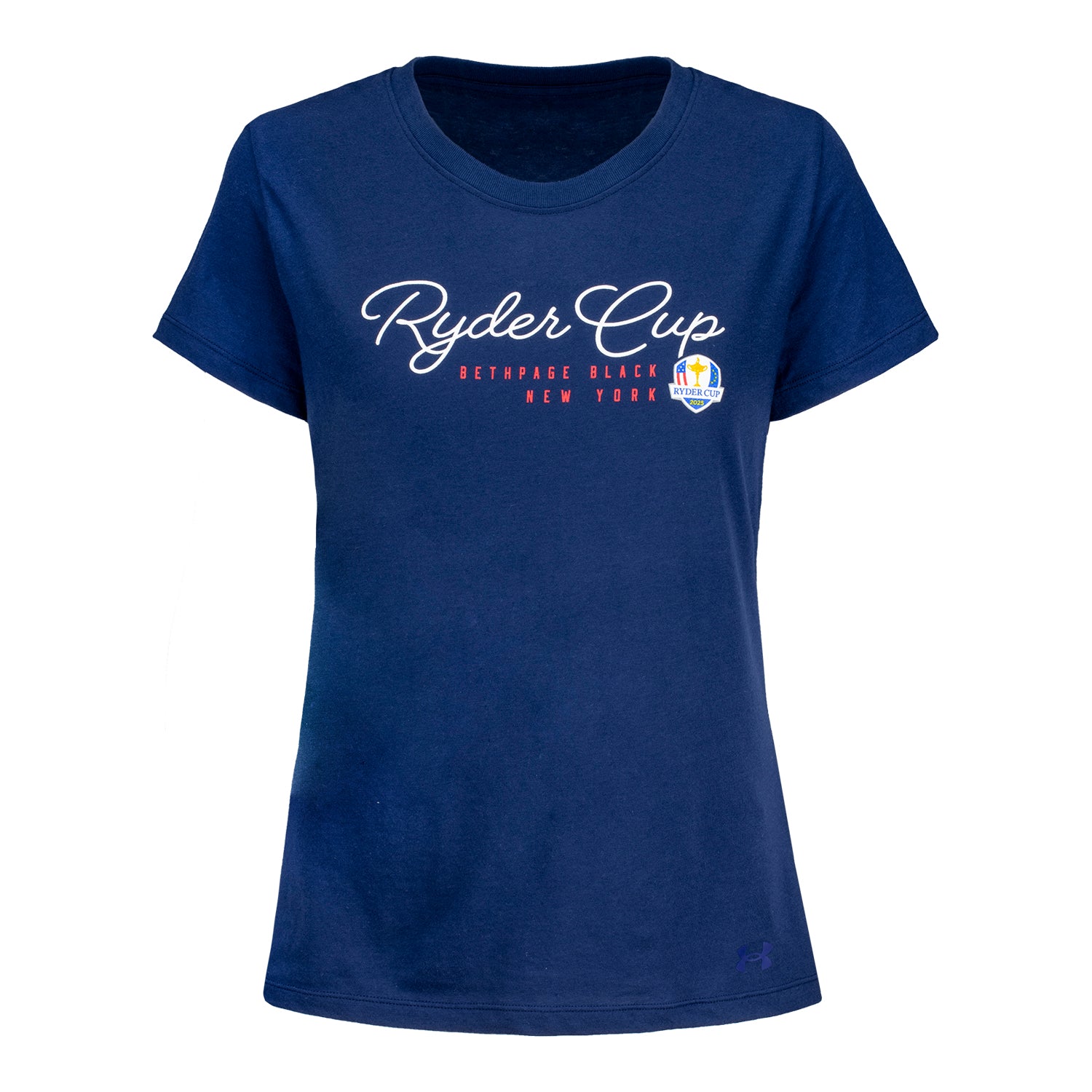 Under Armour 2025 Ryder Cup Women's Performance Cotton Script Text T-Shirt in Navy - Front View