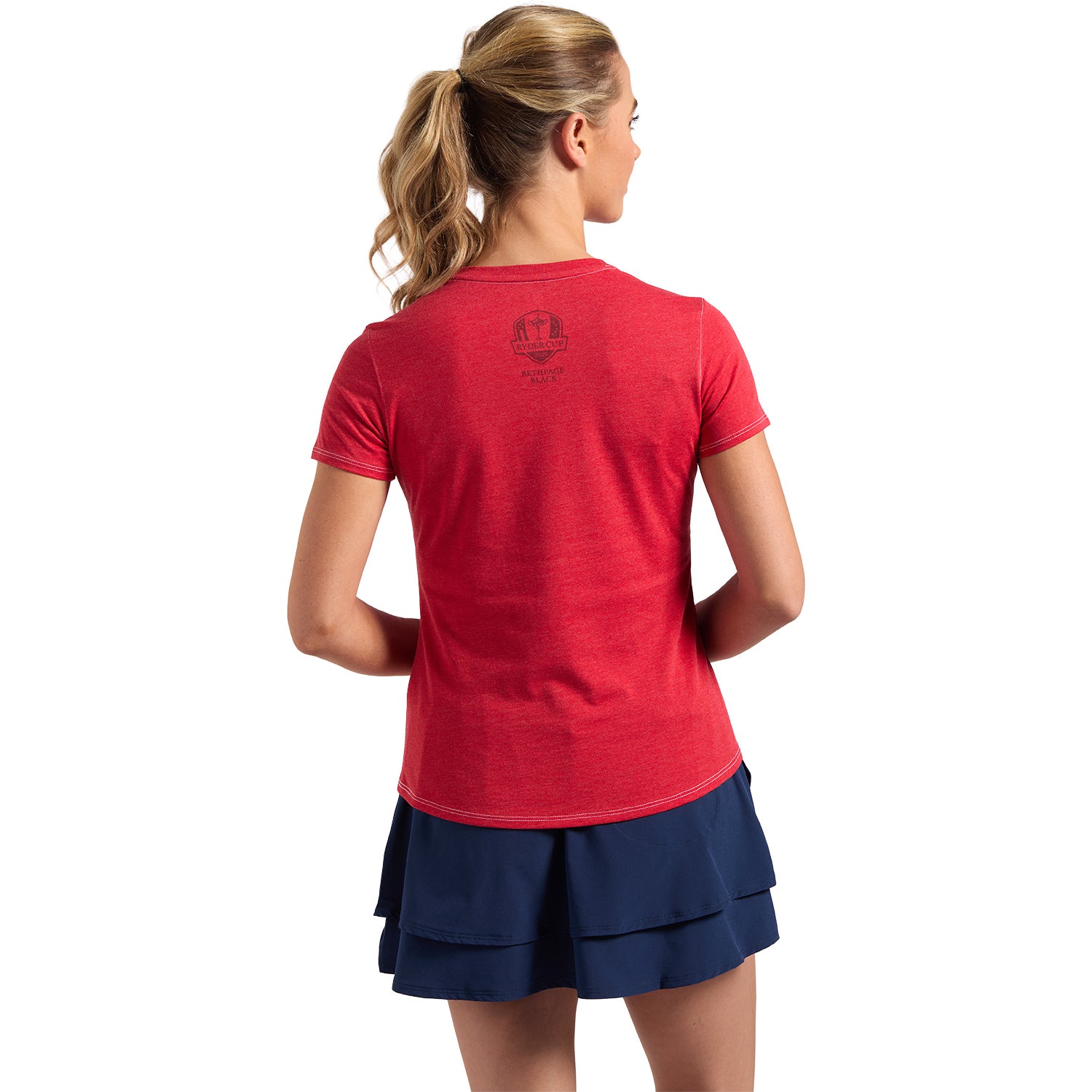 FootJoy 2025 Ryder Cup Women's Text T-Shirt in Red - Modeled Front View