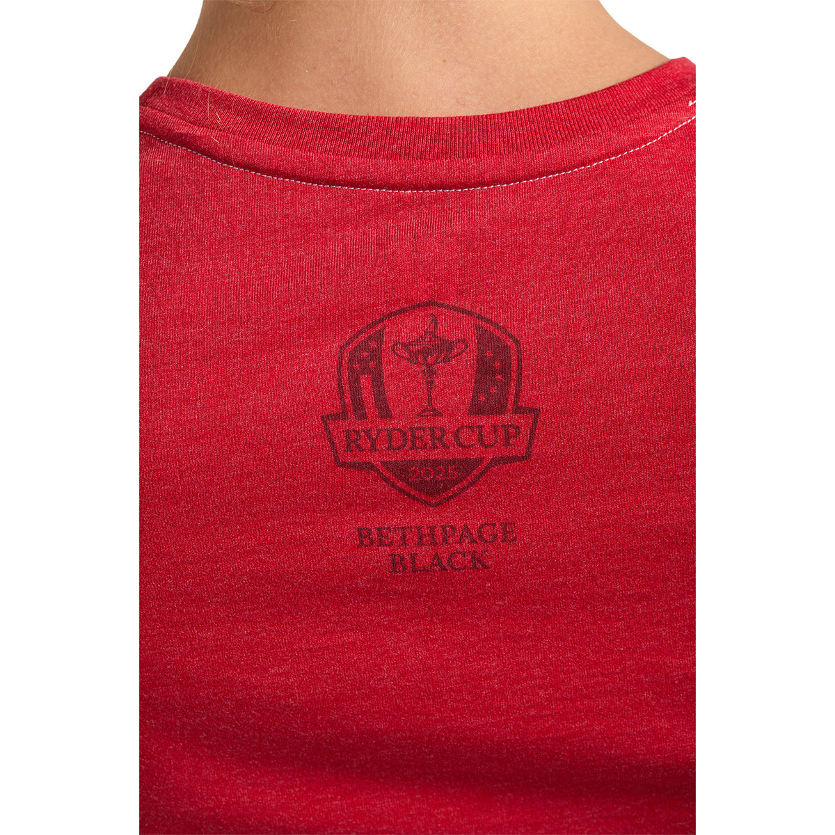 FootJoy 2025 Ryder Cup Women&#39;s Text T-Shirt in Red - Back Close Up