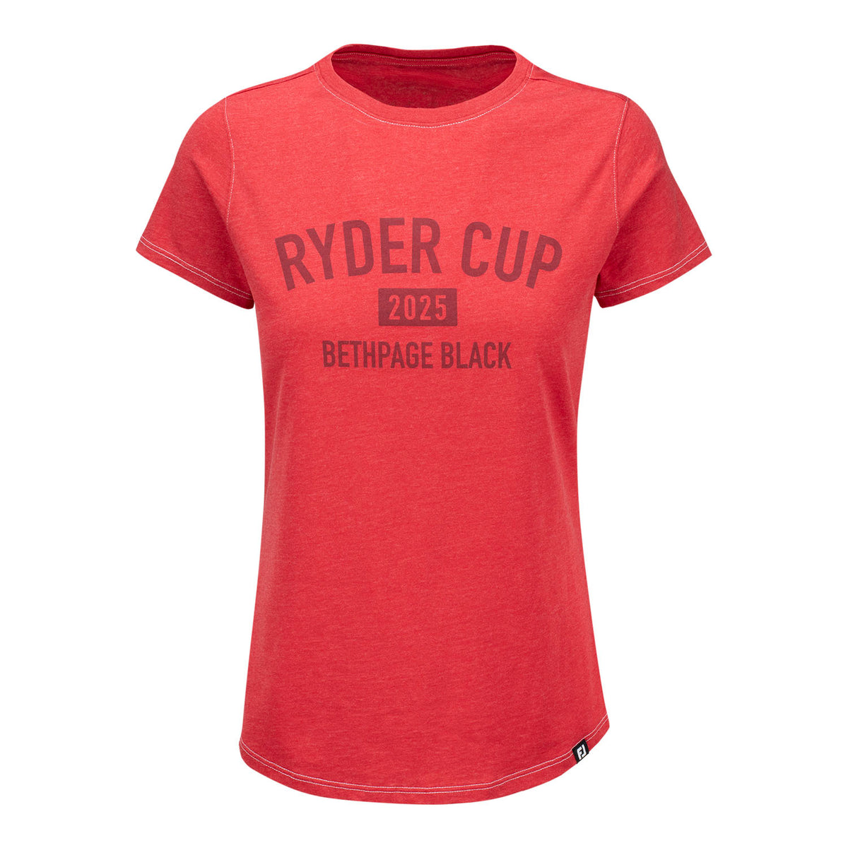 FootJoy 2025 Ryder Cup Women&#39;s Text T-Shirt in Red - Front View